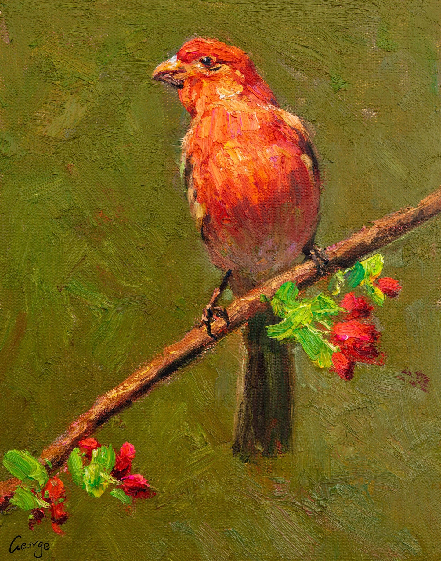 Small Oil Painting Red bird, Contemporary Art, Original Abstract Painting, Living Room Wall Art, Abstract Art, Canvas Art, Bird Painting