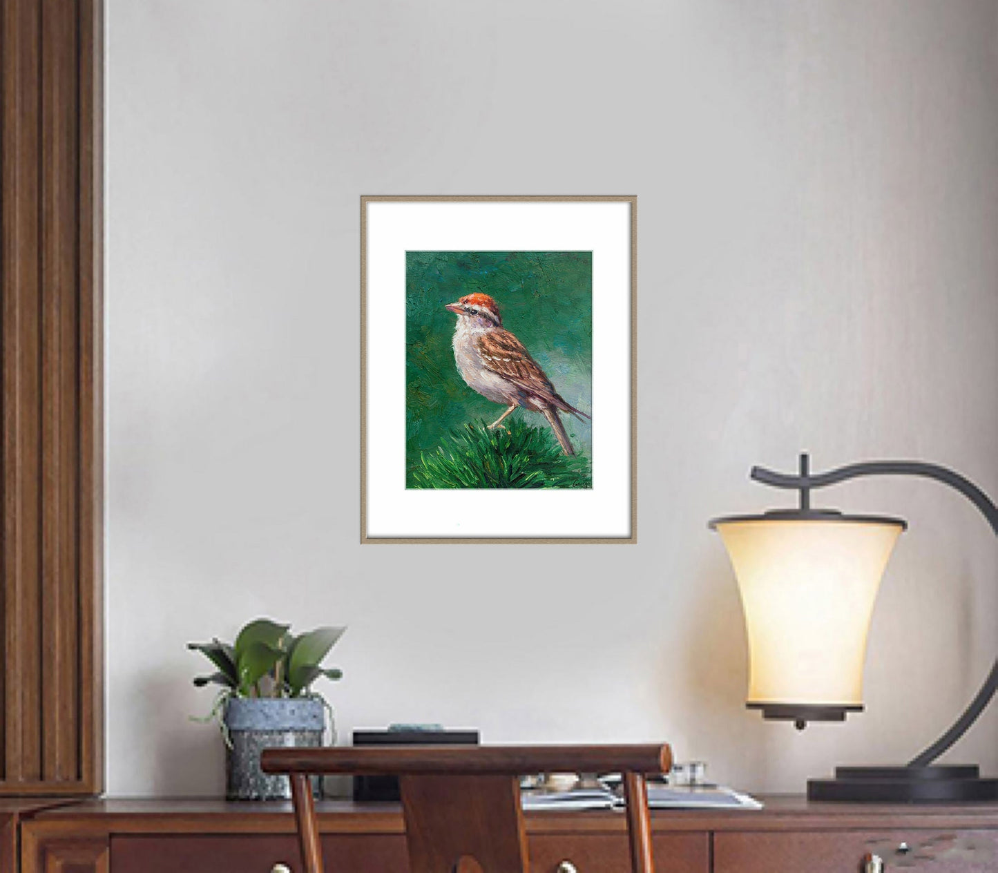 Small Oil Painting Bird House Finch, Bird Decor, Canvas Painting, Original Painting, Coffee Wall Art, Contemporary Art, Birthday Gift