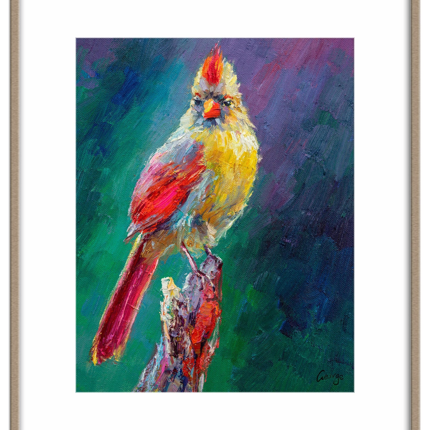 Oil Painting Bird, Northern Cardinal Female, Canvas Painting, Abstract Oil Painting, Kitchen Decor, Bird Painting, Modern Art, Original Art