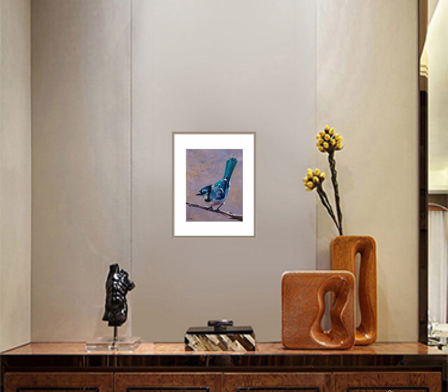 Small Oil Painting Blue Jay Bird, Rustic Living Room Decor, Canvas Wall Art, Original Oil Painting, Bird Decor, Canvas Art, Modern Painting