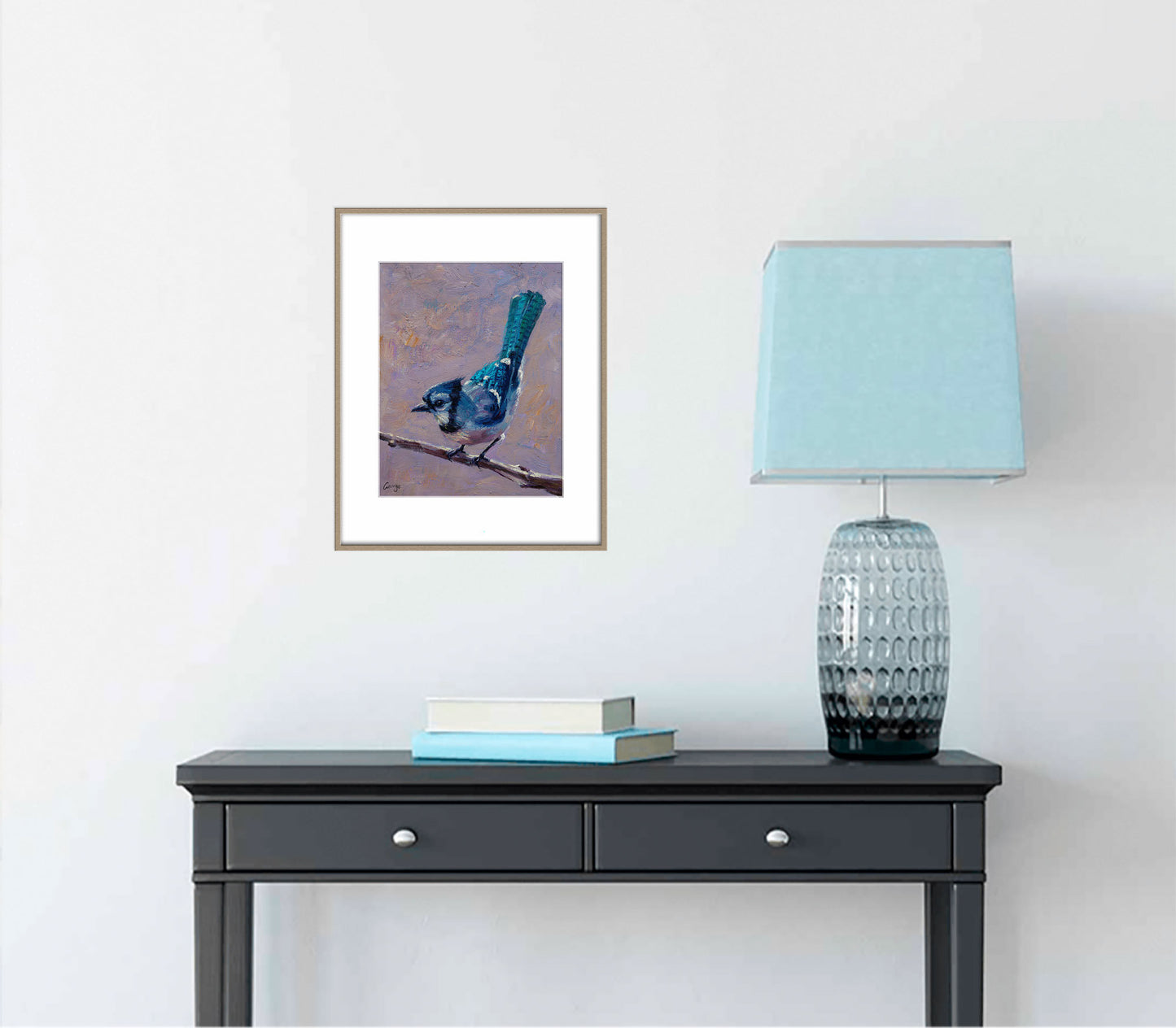 Small Oil Painting Blue Jay Bird, Rustic Living Room Decor, Canvas Wall Art, Original Oil Painting, Bird Decor, Canvas Art, Modern Painting