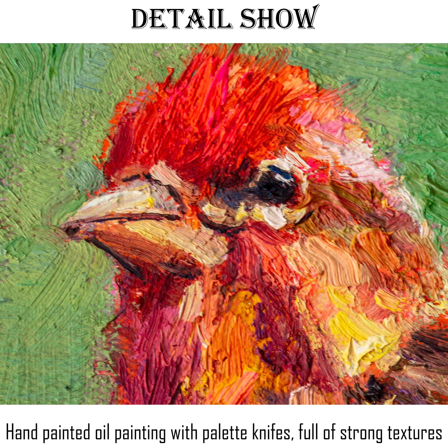 Oil Painting House Finch Bird Artwork, Contemporary Art, Living Room Wall Decor, Painting Abstract, Canvas Wall Decor, Original Painting