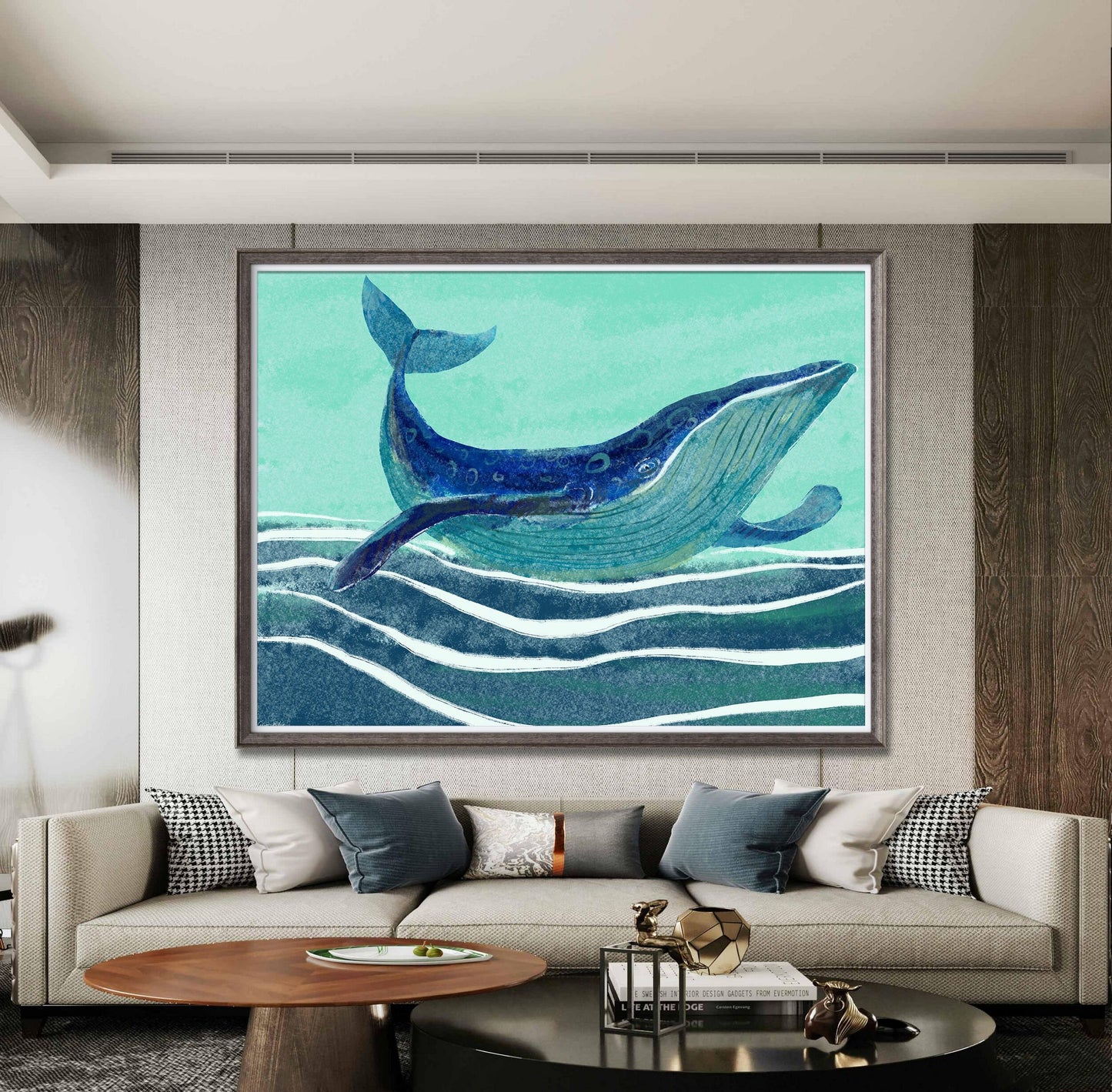 Blue Whale Canvas Print Wall Décor Bedroom, Abstract Landscape Painting, Art Prints, Artwork Original, Modern Art, Giclée Print