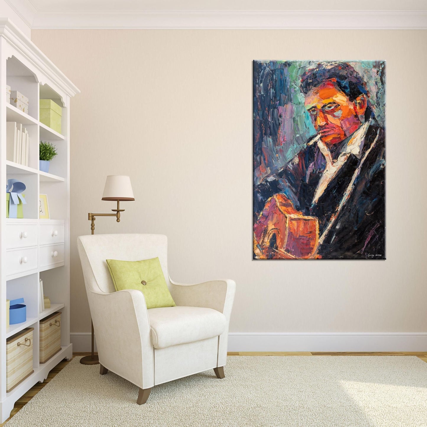 Oil Painting Johnny Cash with Guitar, Rock Music, Large Abstract Painting, Abstract Oil Painting, Large Wall Art Painting, Contemporary Art