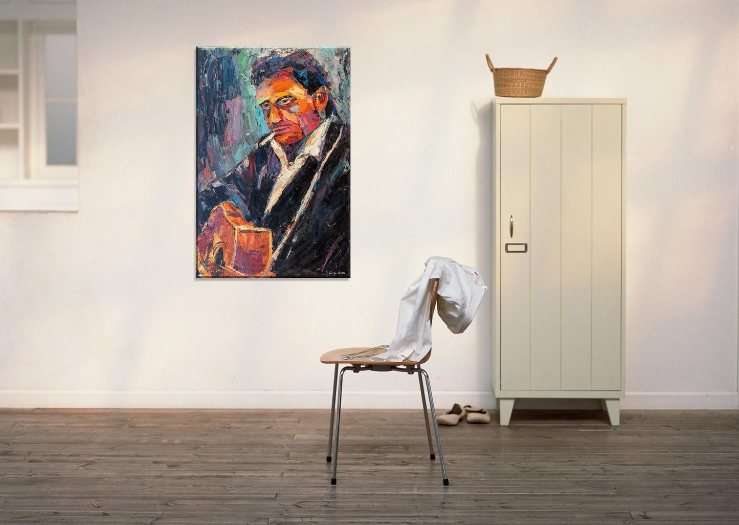 Oil Painting Johnny Cash with Guitar, Rock Music, Large Abstract Painting, Abstract Oil Painting, Large Wall Art Painting, Contemporary Art