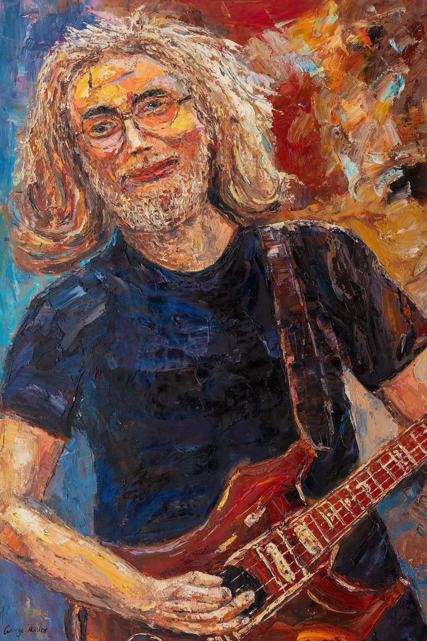 Oil Painting Jerry Garcia with Guitar, Music, Large Canvas Painting, Original Abstract Art, Wall Decor, Modern Painting, Abstract Painting