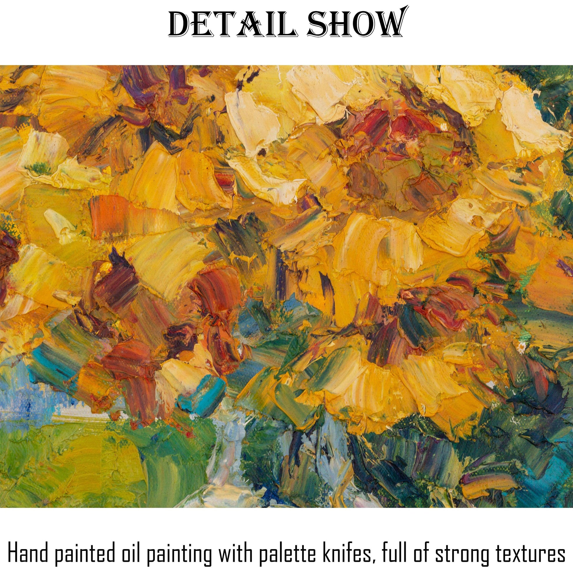 Sunflower Oil Painting, Flower Art, Large Canvas Painting, Abstract Canvas Painting, Wall Decor, Original Painting, Palette Knife Painting