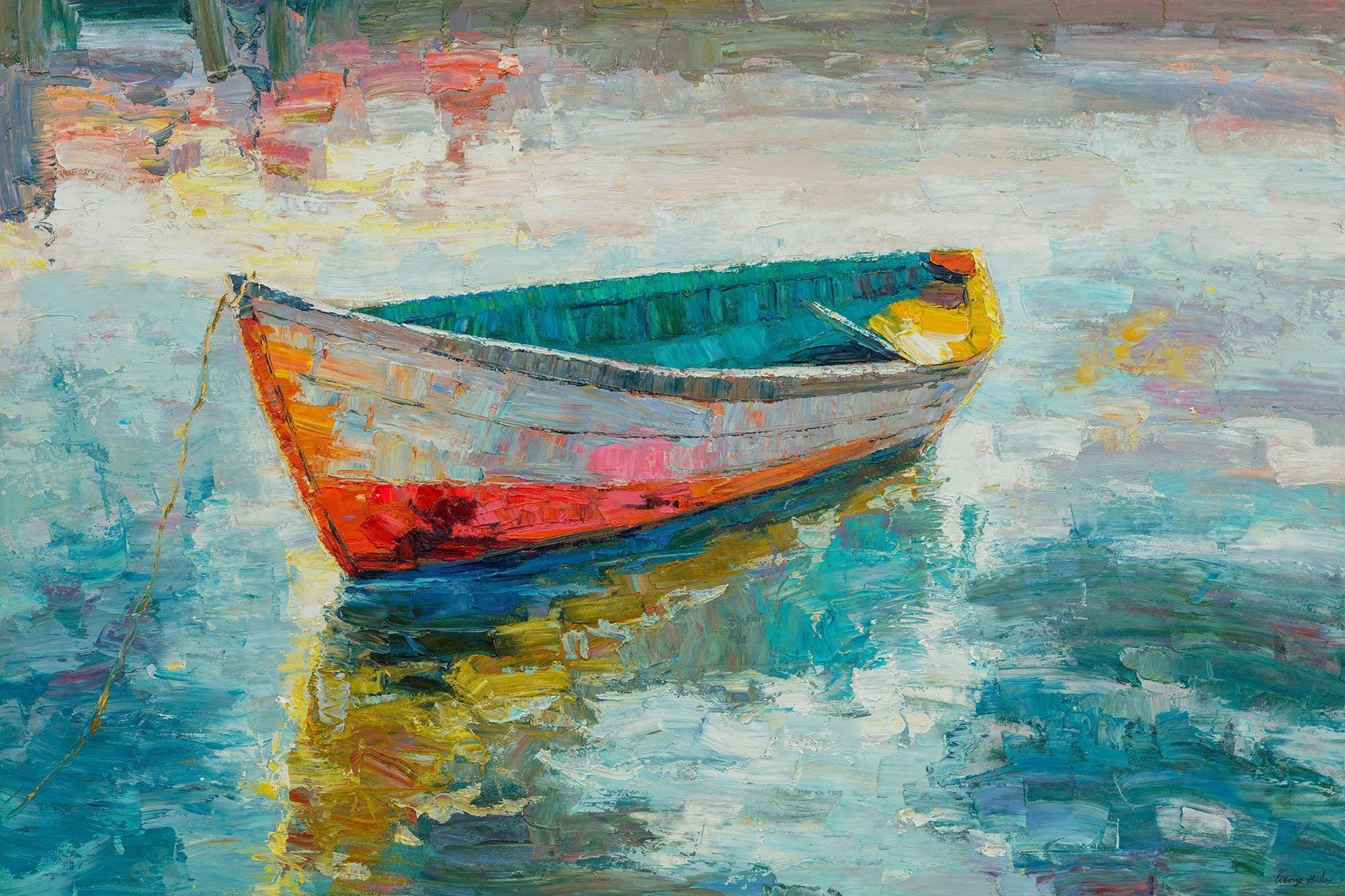 Seascape Oil Painting Fishing Boat, Contemporary Painting, Large Wall Art Canvas, Abstract Painting, Large Oil Painting, Original Painting
