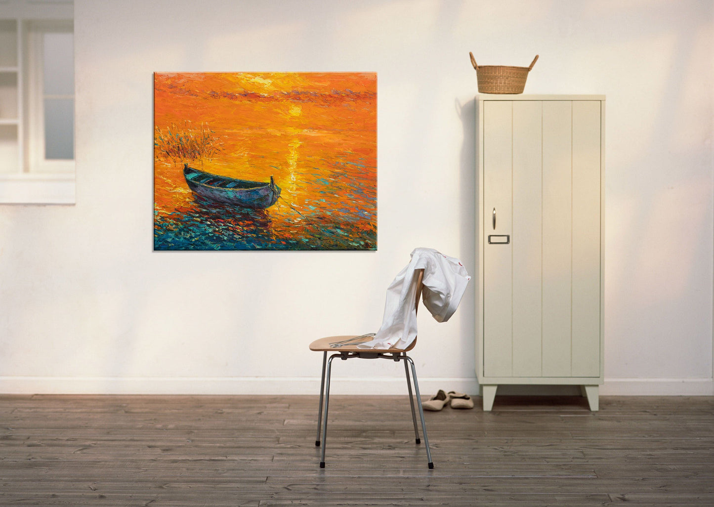 Oil Painting Seascape, Large Oil Painting, Fishing Boat Sunset, Contemporary Painting, Large Wall Art, Original Painting, Canvas Painting