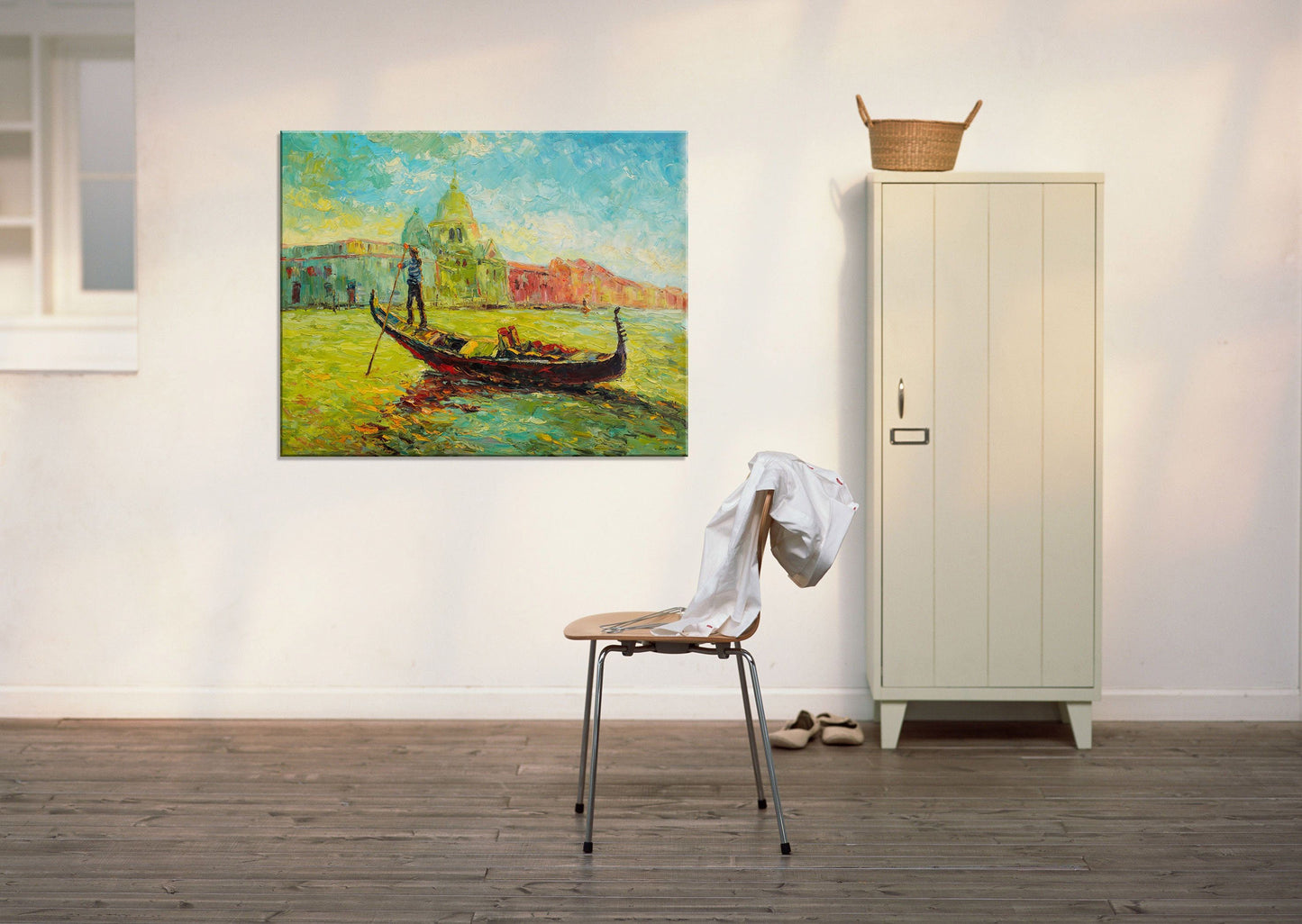 Italian Venice Oil Painting, Gondola, Palette Knife Painting, Abstract Canvas Painting, Original Landscape Oil Paintings, Large Art