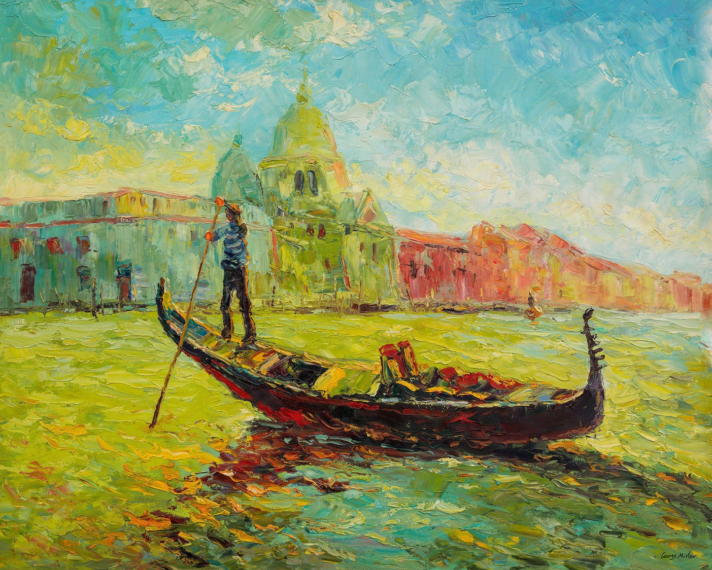 Italian Venice Oil Painting, Gondola, Palette Knife Painting, Abstract Canvas Painting, Original Landscape Oil Paintings, Large Art