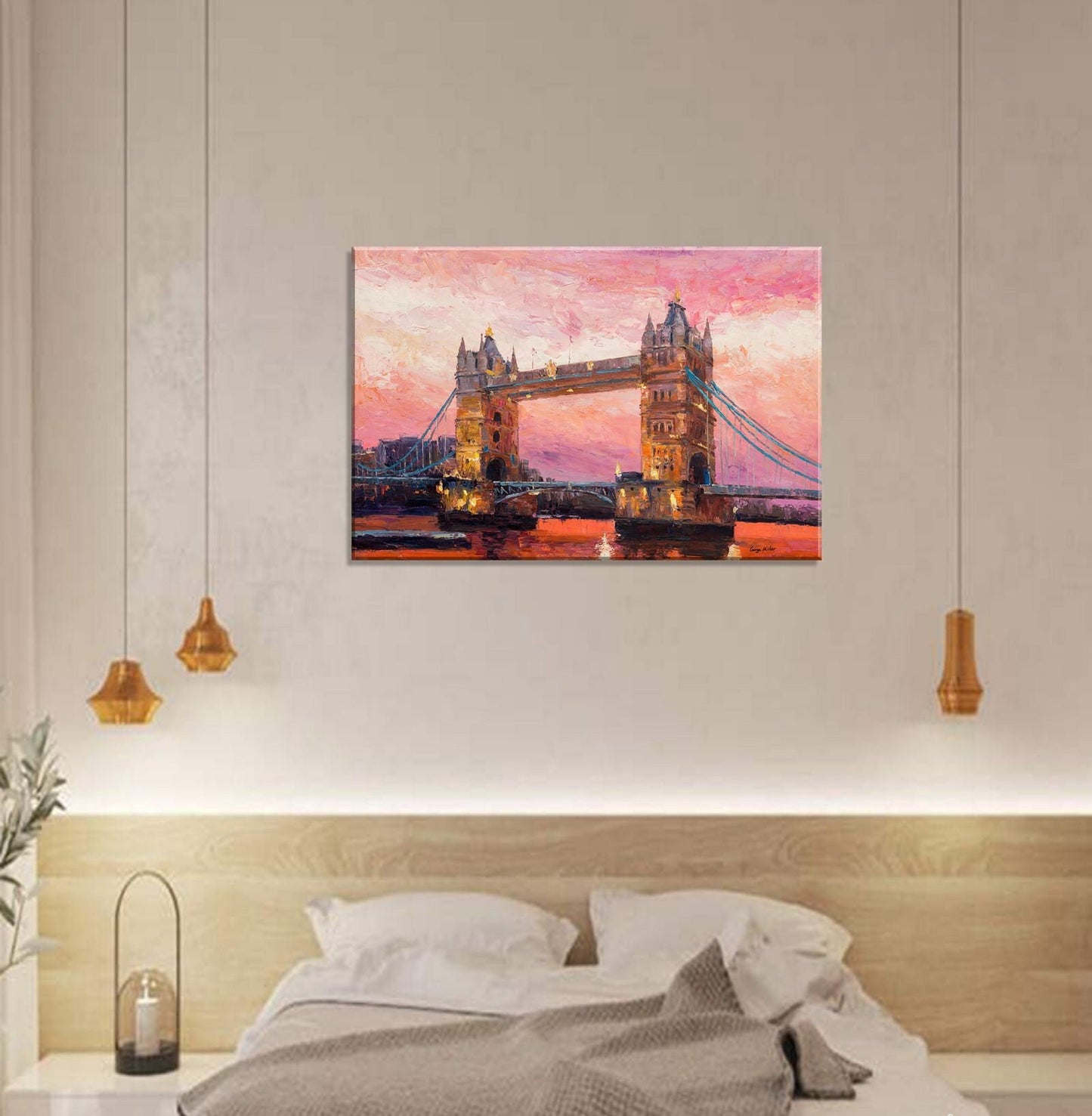 Tower Bridge, River Thames London, Original Oil Painting, Oil Painting Abstract, Landscape Oil Painting, Large Art, Abstract Wall Art