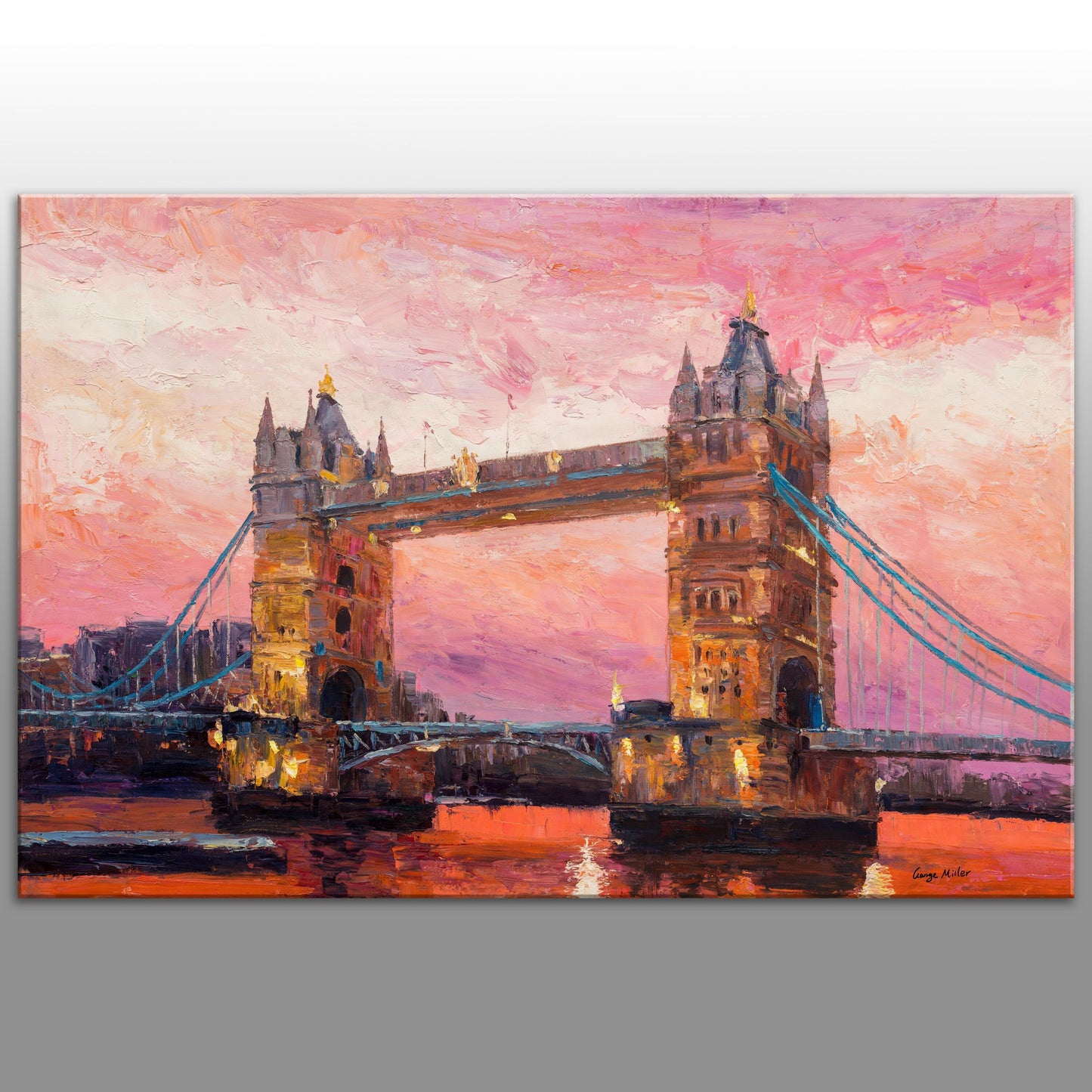 Tower Bridge, River Thames London, Original Oil Painting, Oil Painting Abstract, Landscape Oil Painting, Large Art, Abstract Wall Art