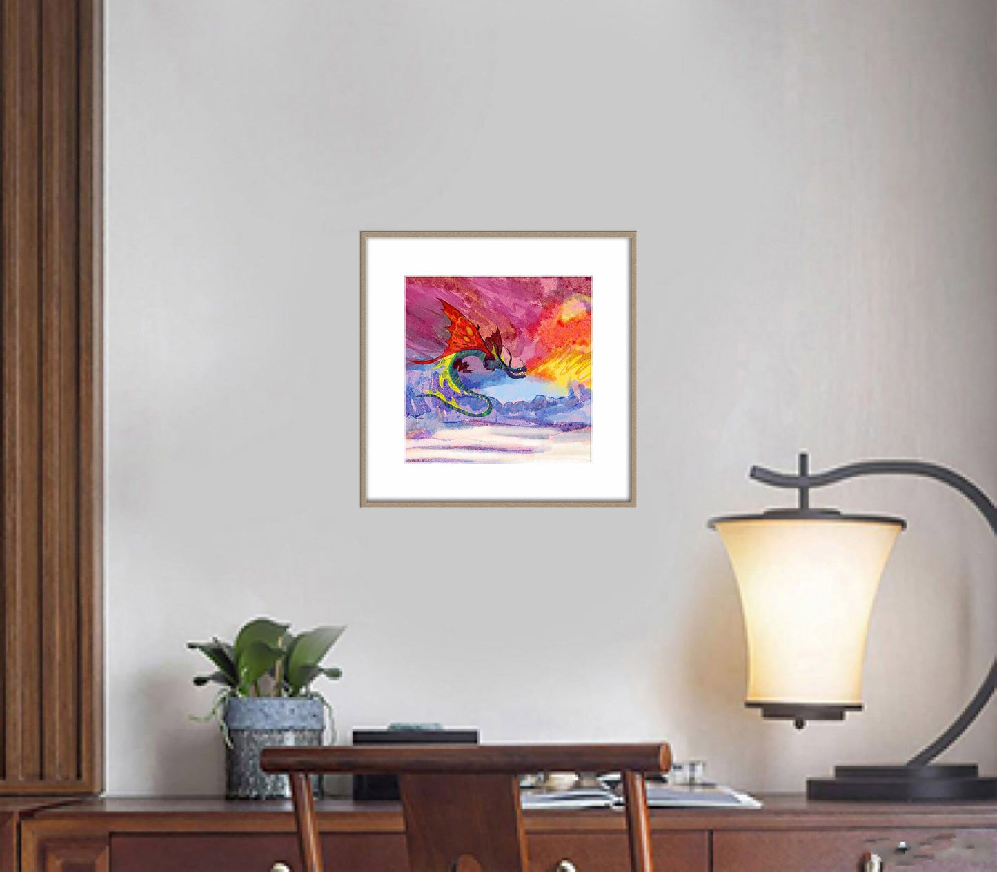 Giclée Print Dragon Breathing Fire, Print, Watercolor Print, Wall Art Prints, Abstract Print, Art Prints Watercolor, Artwork, Modern Art
