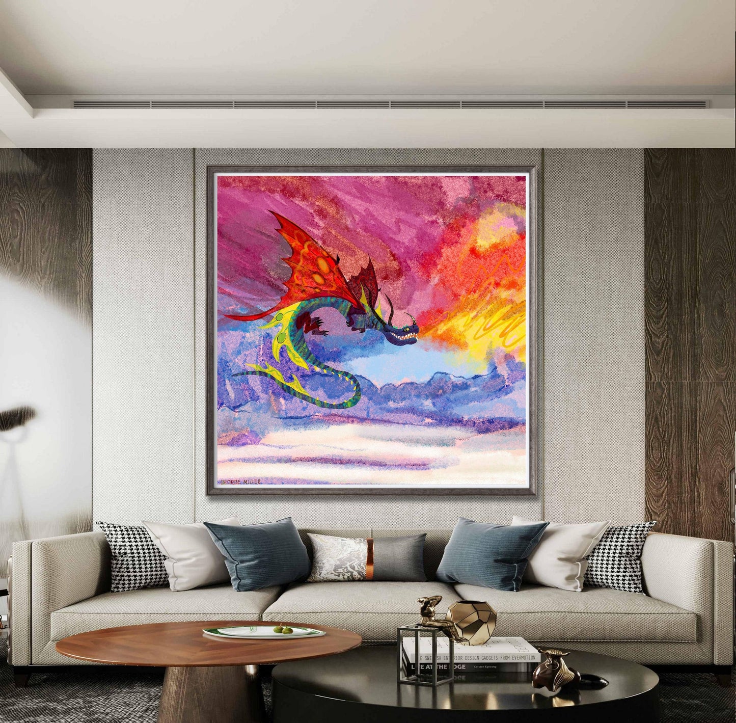 Giclée Print Dragon Breathing Fire, Print, Watercolor Print, Wall Art Prints, Abstract Print, Art Prints Watercolor, Artwork, Modern Art