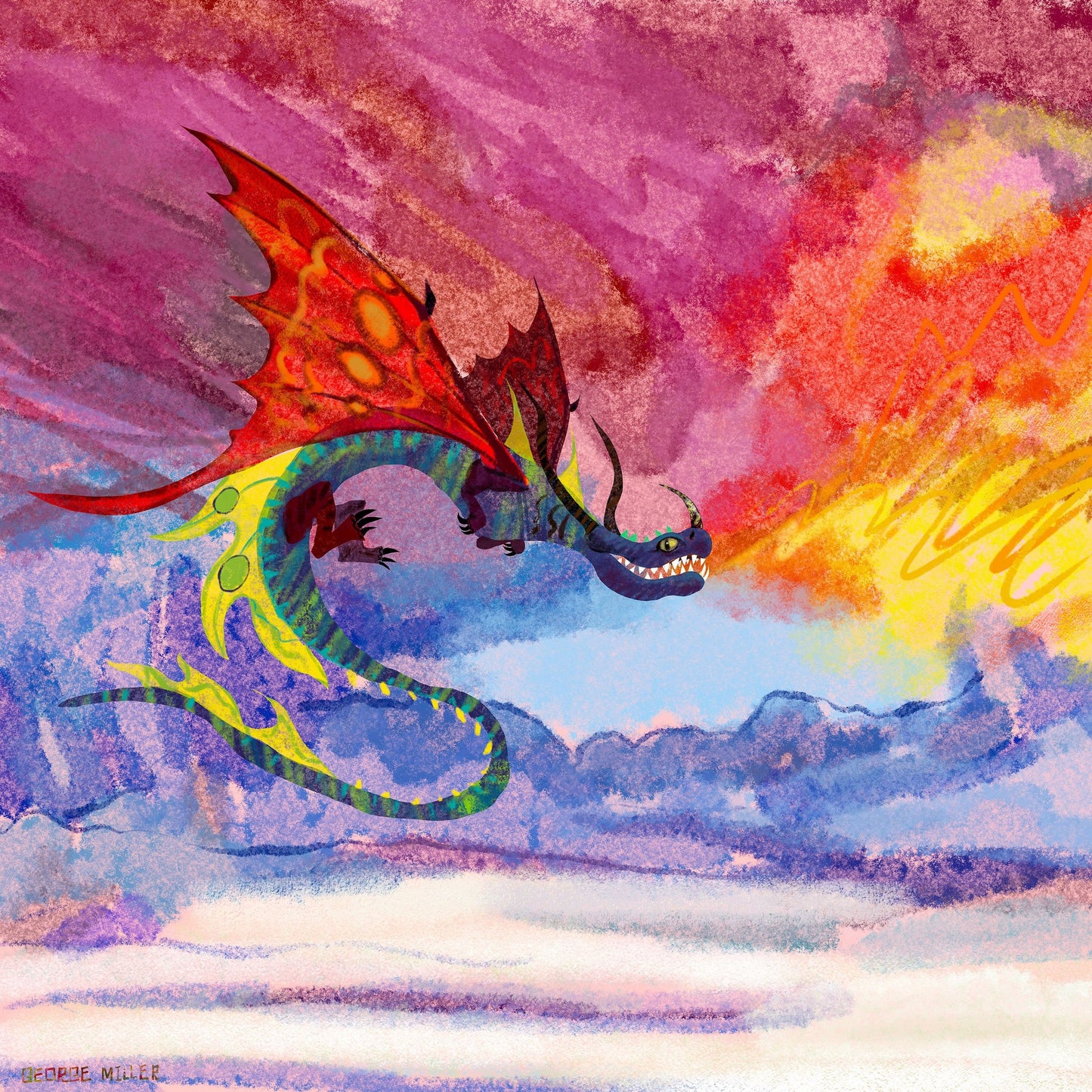 Giclée Print Dragon Breathing Fire, Print, Watercolor Print, Wall Art Prints, Abstract Print, Art Prints Watercolor, Artwork, Modern Art