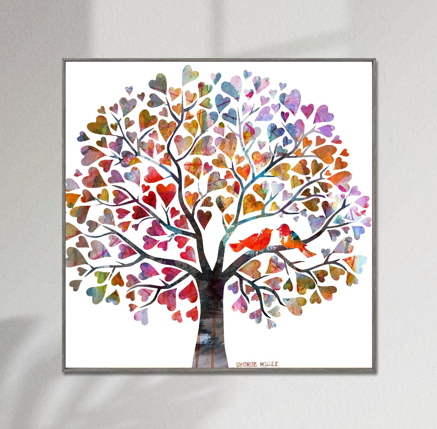 Canvas Print, Tree with Love Birds, Wall Art, Abstract Landscape Painting, Art, Artwork, Modern Art, Original Art Painting, Wedding Gift
