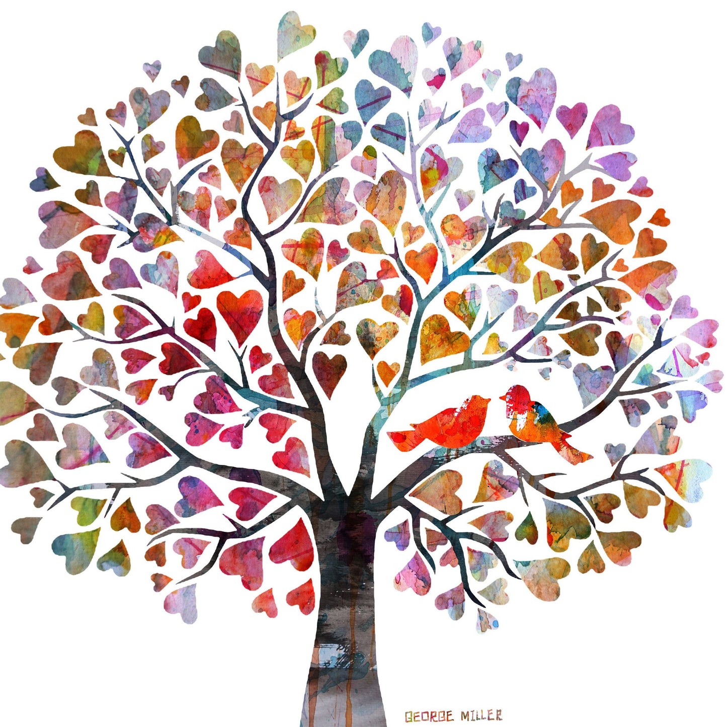 Canvas Print, Tree with Love Birds, Wall Art, Abstract Landscape Painting, Art, Artwork, Modern Art, Original Art Painting, Wedding Gift