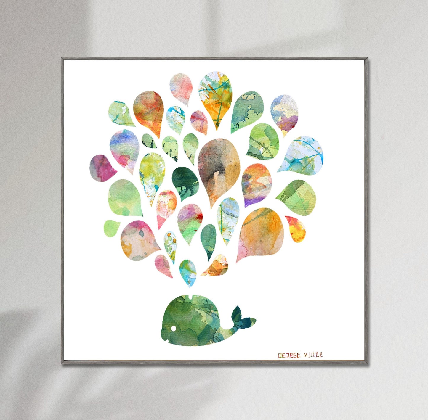 Squirting Whale Print Wall Art, Watercolor Print, Wall Décor, Abstract Art Prints, Art Painting, Kids Room Décor, Modern Wall Art, Modern