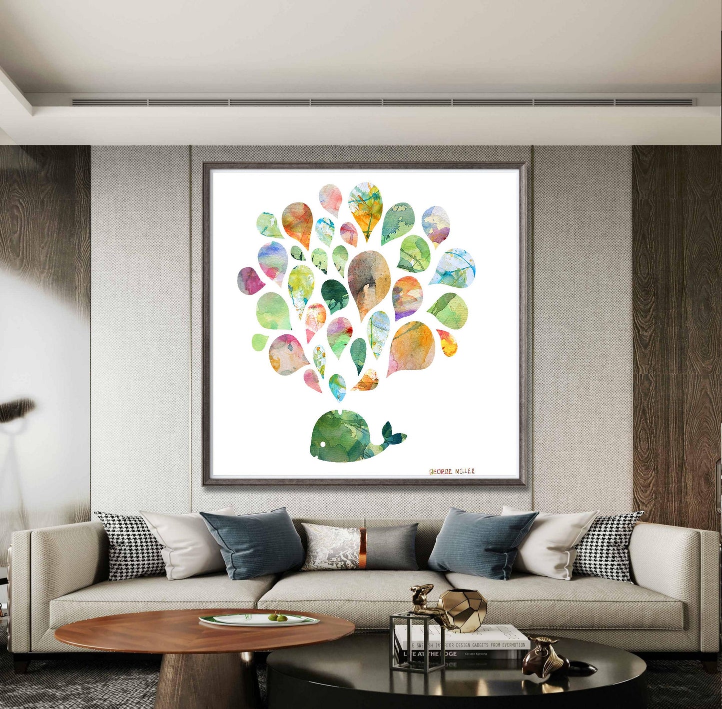 Squirting Whale Print Wall Art, Watercolor Print, Wall Décor, Abstract Art Prints, Art Painting, Kids Room Décor, Modern Wall Art, Modern
