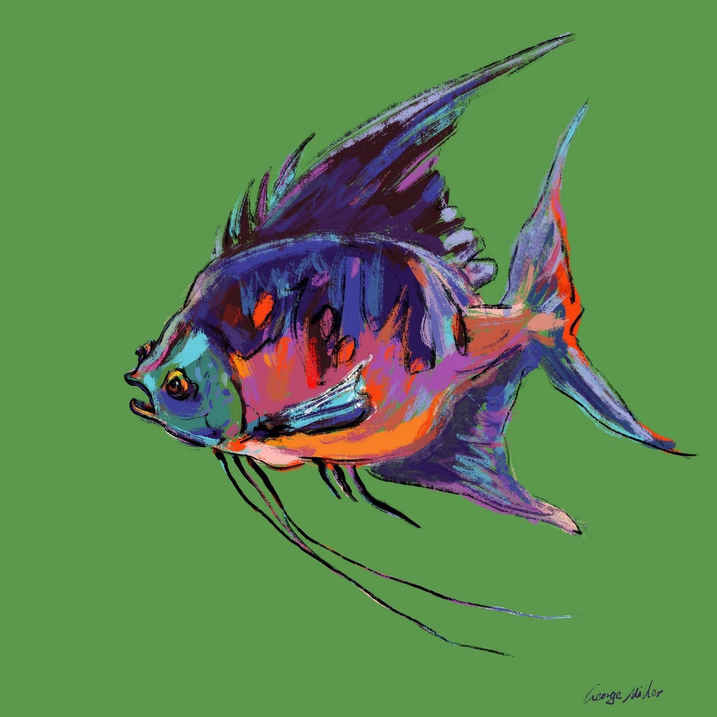 Tropical Fish Print Art, Square Canvas Print, Wall Art Prints, Abstract Wall Art Prints, Art Print Watercolor, Artwork, Modern Art Painting