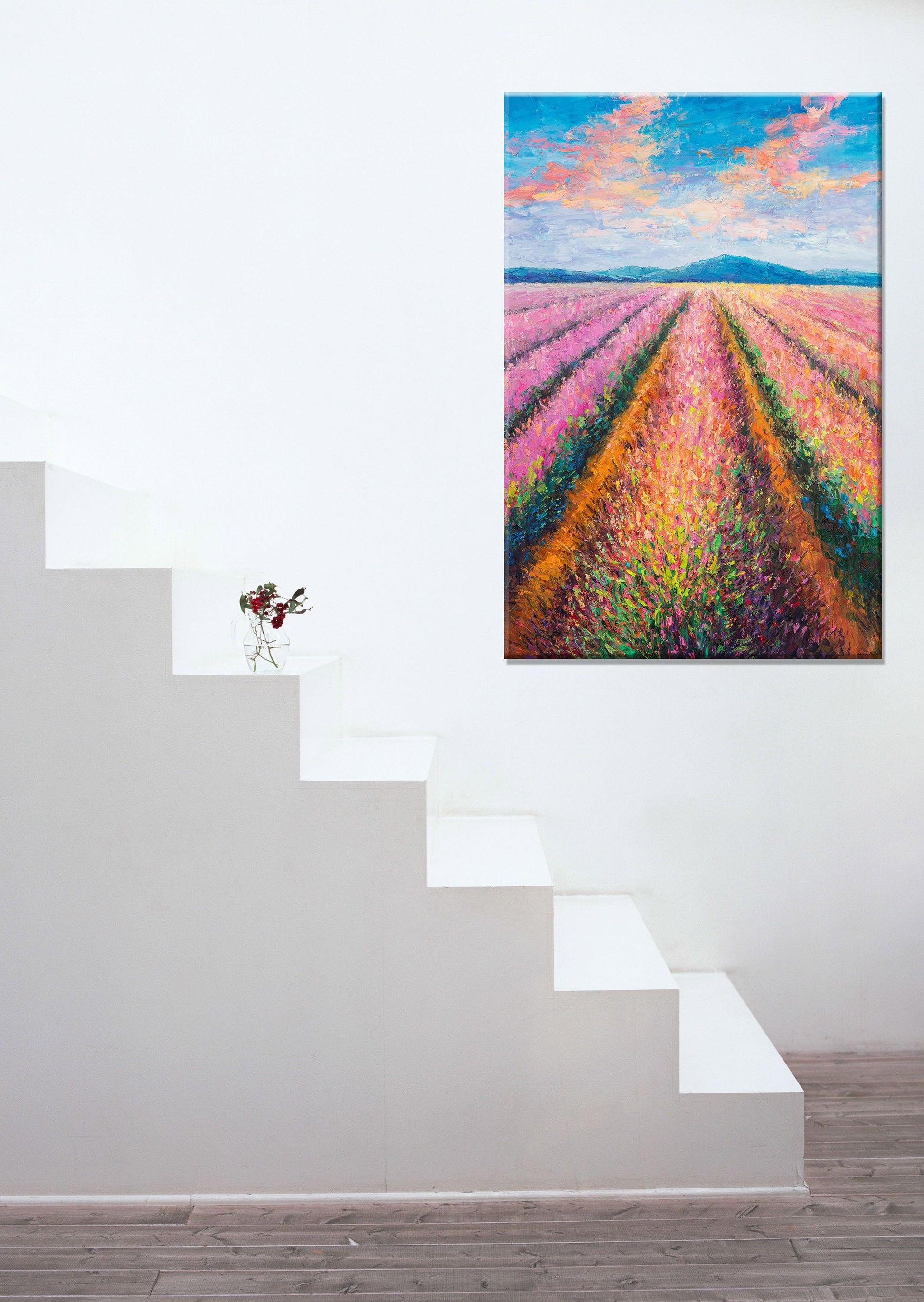 Oil Painting, Large Canvas Art, Large Landscape Painting, Contemporary Art, Rustic Wall Decor, Canvas Art, French Provence Lavender Field