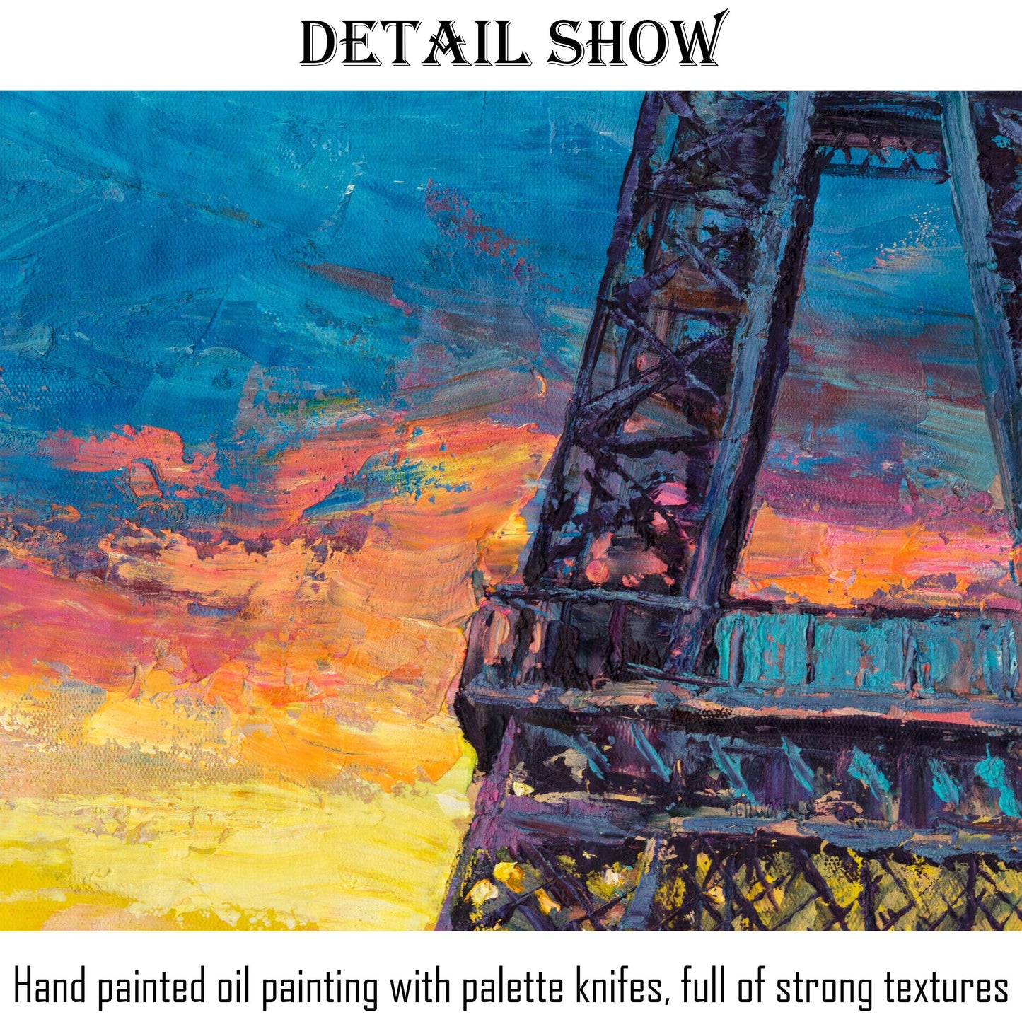 Original Landscape Painting Paris Eiffel Tower at Dawn, Large Wall Art Cityscape, Modern Art, Abstract Canvas Painting, Large Oil Painting