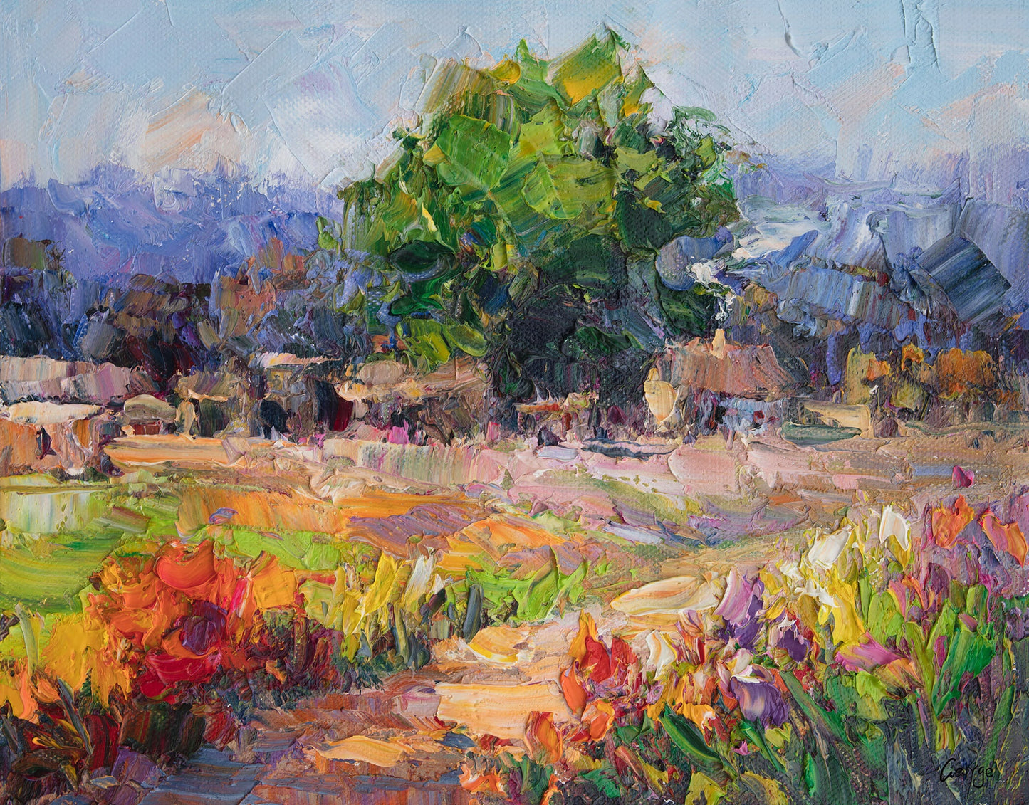 Tuscany Landscape Poppy Fields Small Oil Painting, Original Abstract Art, Small Wall Art, Oil Painting Abstract, Abstract Landscape Painting