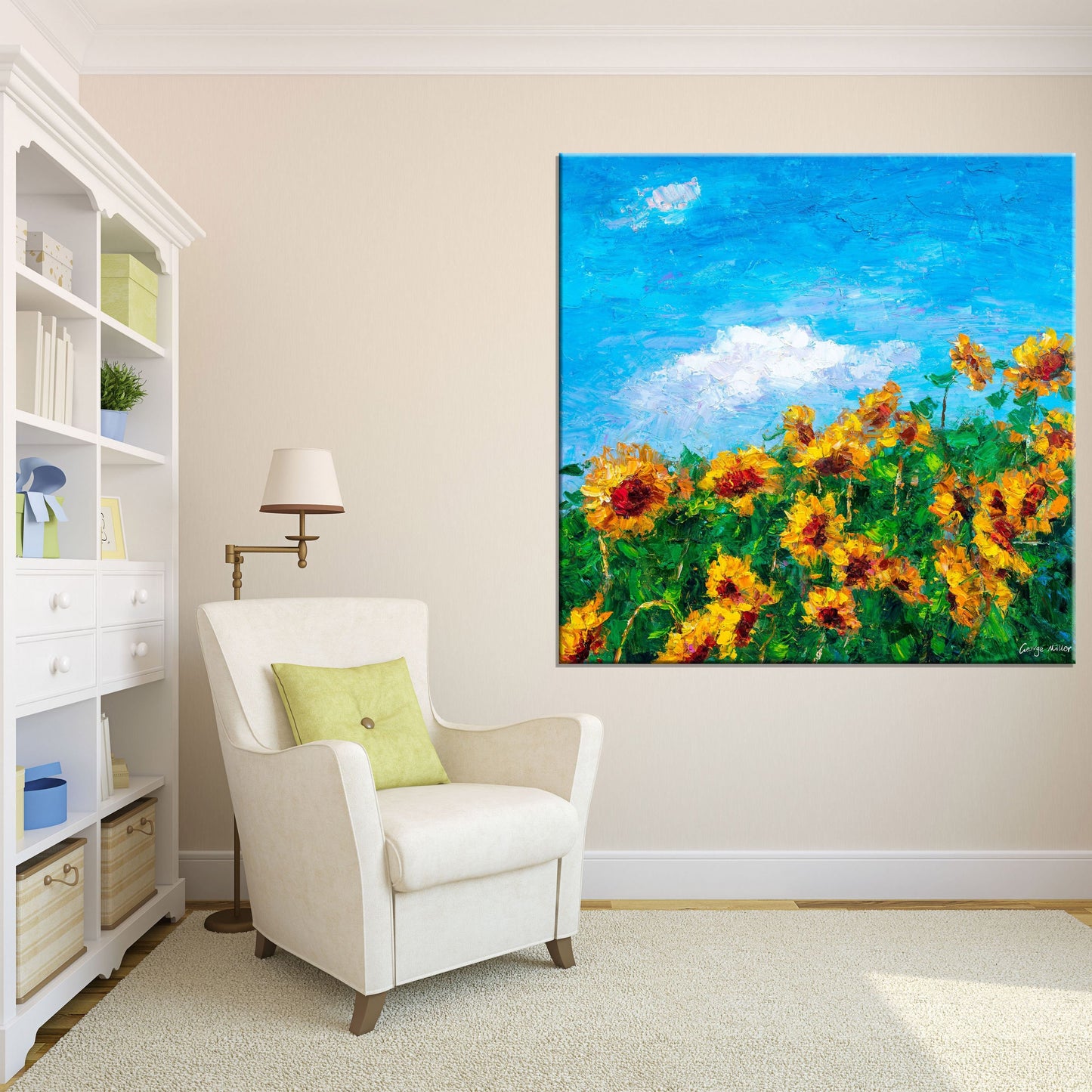 Floral Oil Painting Sunflowers, Modern Art, Abstract Painting, Livingroom Wall Decor, Flower Painting, Large Canvas Art, Canvas Painting