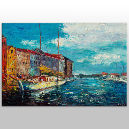 Venice Oil Painting, Palette Knife Oil Painting, Oil Painting Original, Contemporary Painting, Venice Gondola, Oil Painting, Canvas Art