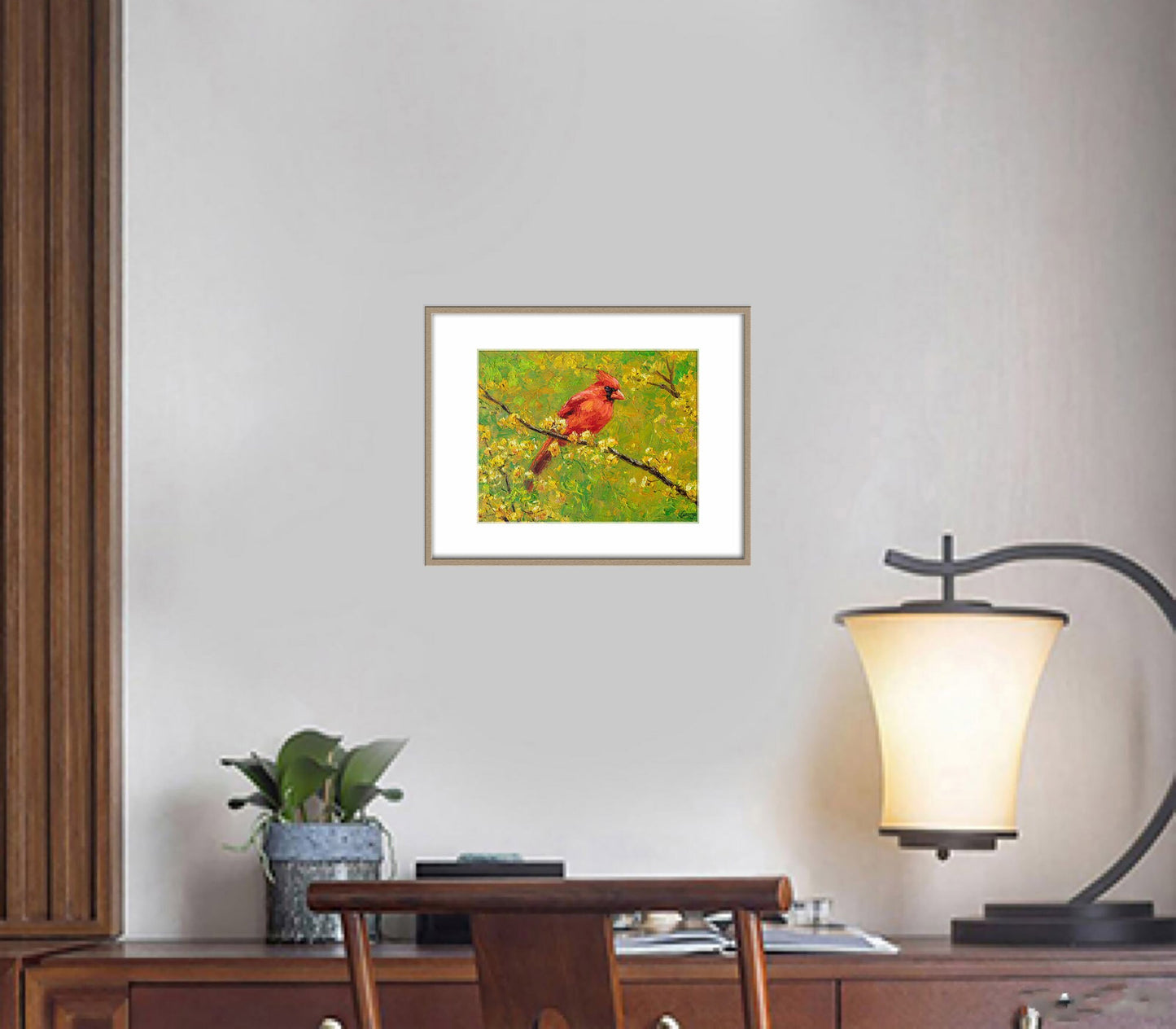 Original Oil Painting Northern Cardinal Male Bird, Contemporary Art, Abstract Painting, Abstract Canvas Painting, Contemporary Wall Art