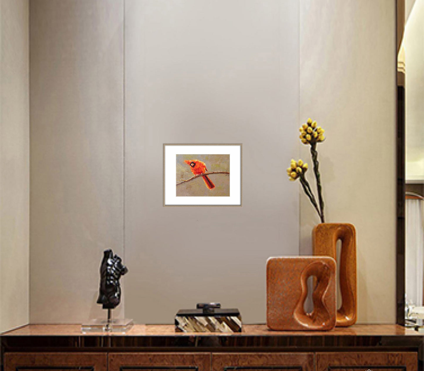 Oil Painting Original Northern Cardinal Male, Modern Wall Art, Bedroom Wall Decor, Contemporary Painting, Canvas Painting, Canvas Painting