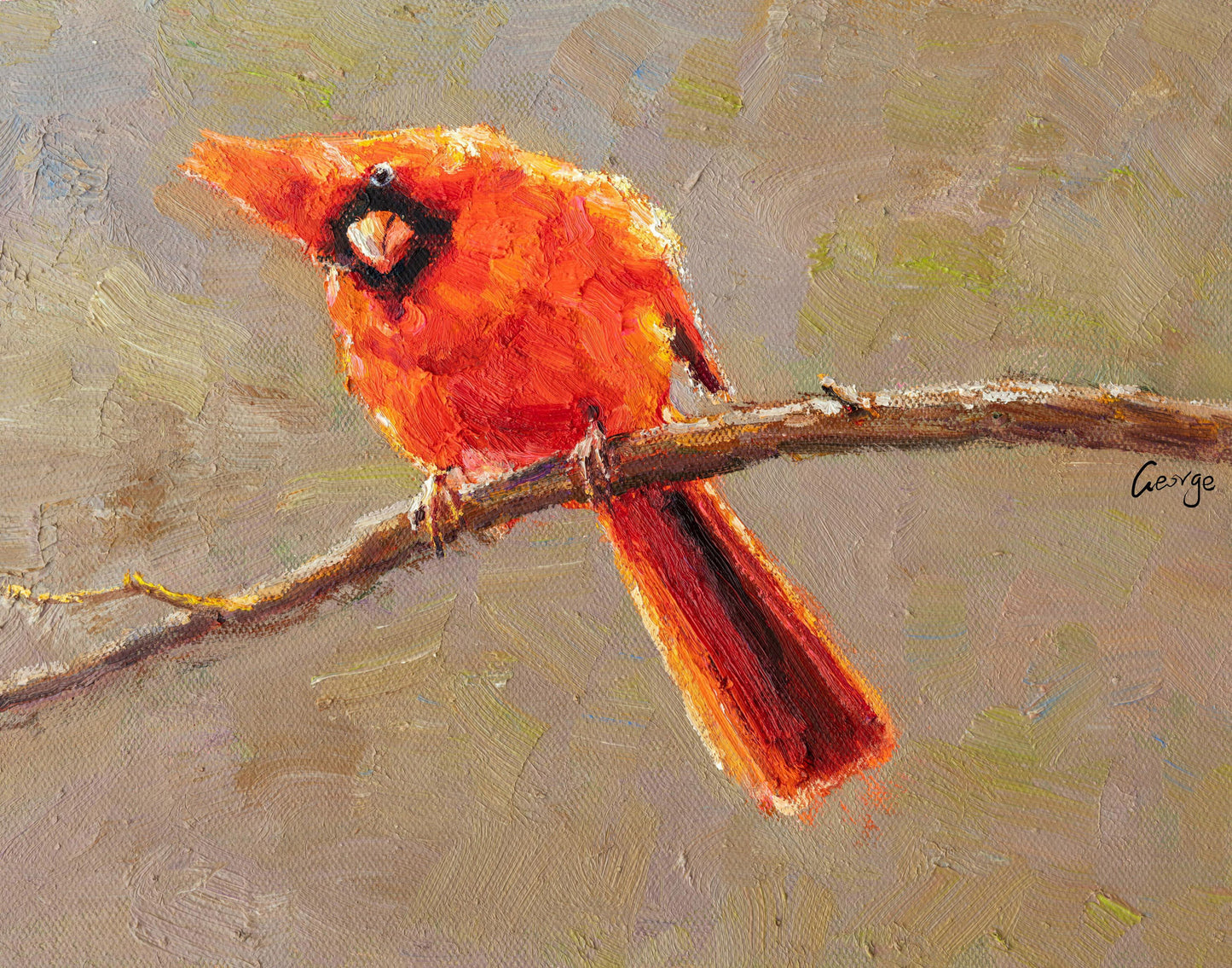 Oil Painting Original Northern Cardinal Male, Modern Wall Art, Bedroom Wall Decor, Contemporary Painting, Canvas Painting, Canvas Painting