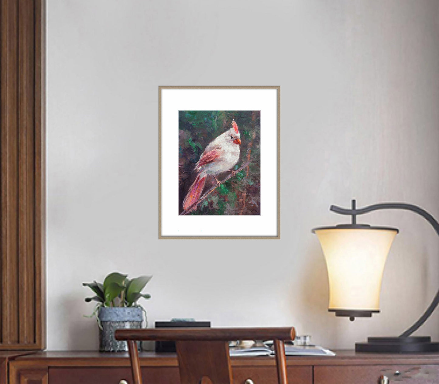 Bird Painting Northern Cardinal Female, Abstract Painting, Canvas Art, Oil Painting, Contemporary Wall Art, Modern Painting, Original Art