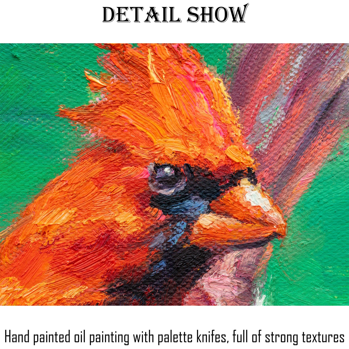 Bird Painting Northern Cardinal Male, Contemporary Painting, Canvas Painting, Original Artwork, Large Abstract Art, Oil Painting, Bird Art