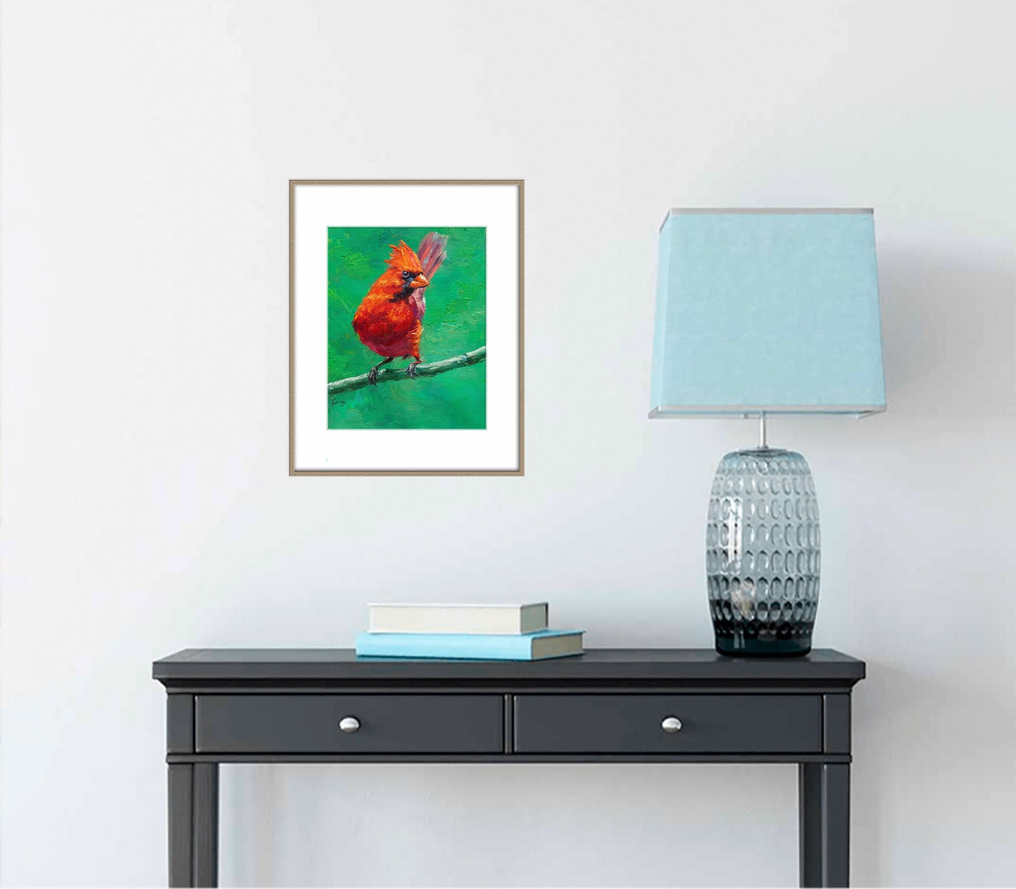 Bird Painting Northern Cardinal Male, Contemporary Painting, Canvas Painting, Original Artwork, Large Abstract Art, Oil Painting, Bird Art
