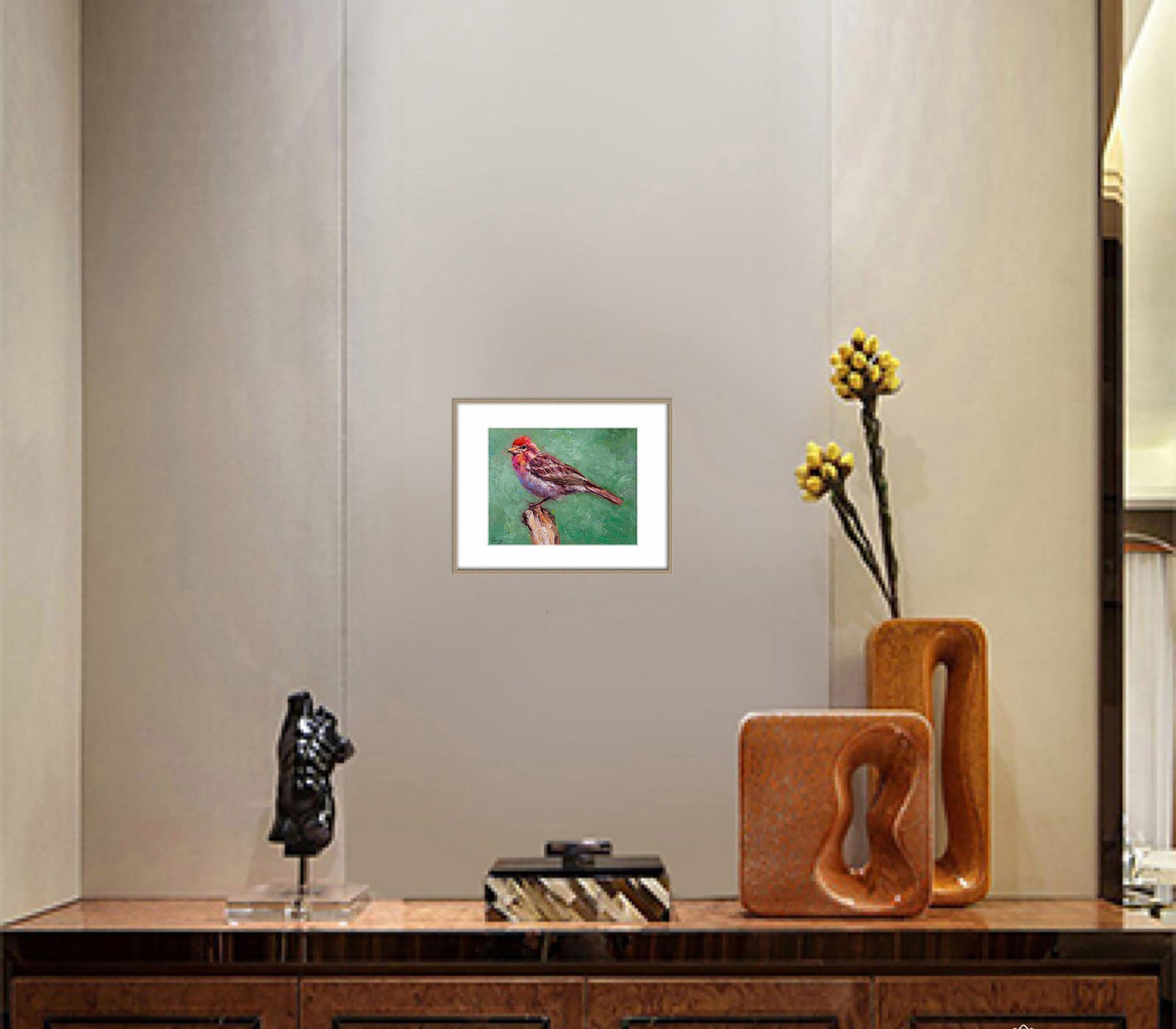 Bird Artwork, Small Oil Painting Bird House Finch, Oil Painting Original, Painting Abstract, Wall Decor, Living Room Wall Art, Modern Art