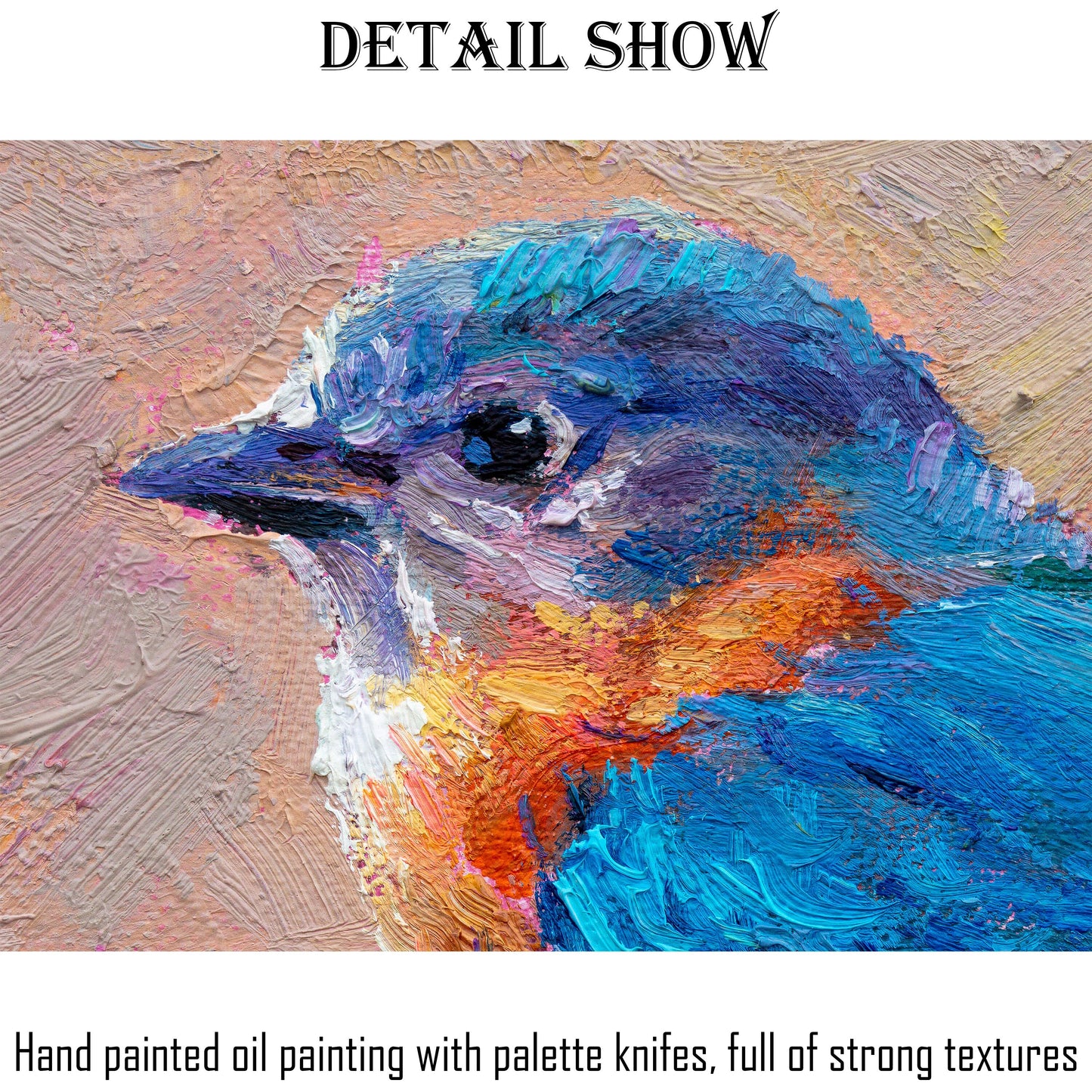 Small Oil Painting Blue Bird, Abstract Canvas Art, Contemporary Art, Bird Artwork, Bedroom Wall Decor, Wall Art Canvas Original Oil Painting