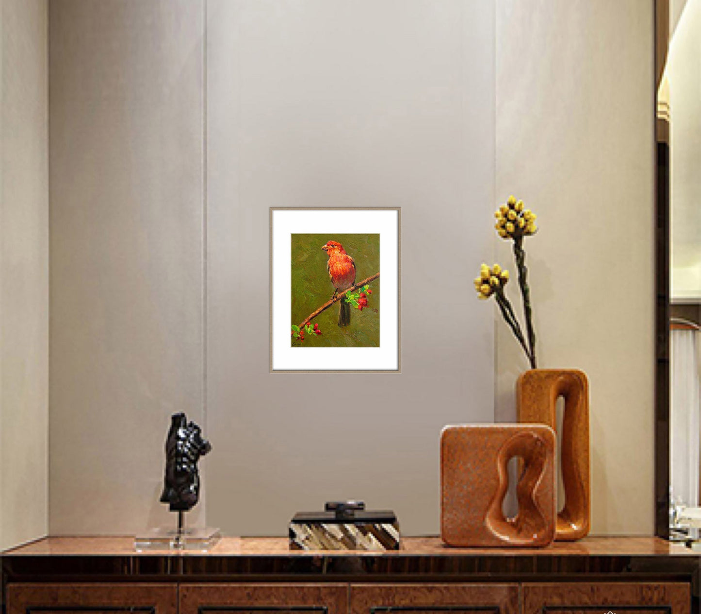 Small Oil Painting Red bird, Contemporary Art, Original Abstract Painting, Living Room Wall Art, Abstract Art, Canvas Art, Bird Painting