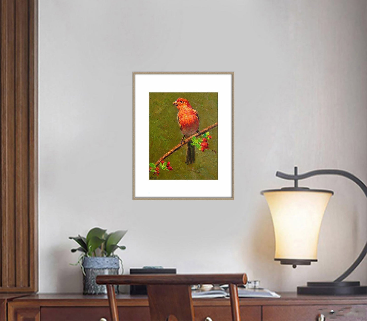 Small Oil Painting Red bird, Contemporary Art, Original Abstract Painting, Living Room Wall Art, Abstract Art, Canvas Art, Bird Painting