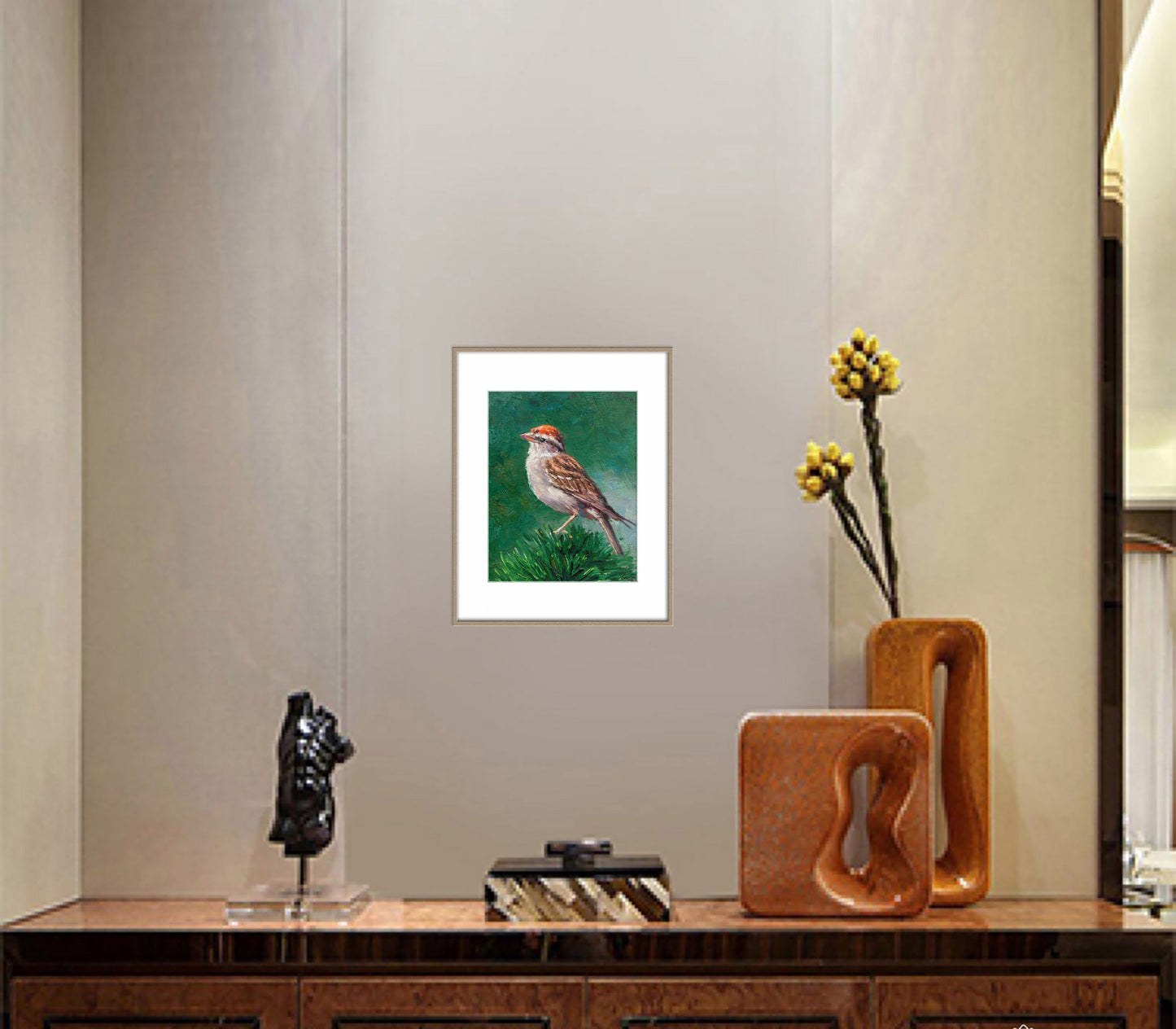 Small Oil Painting Bird House Finch, Bird Decor, Canvas Painting, Original Painting, Coffee Wall Art, Contemporary Art, Birthday Gift
