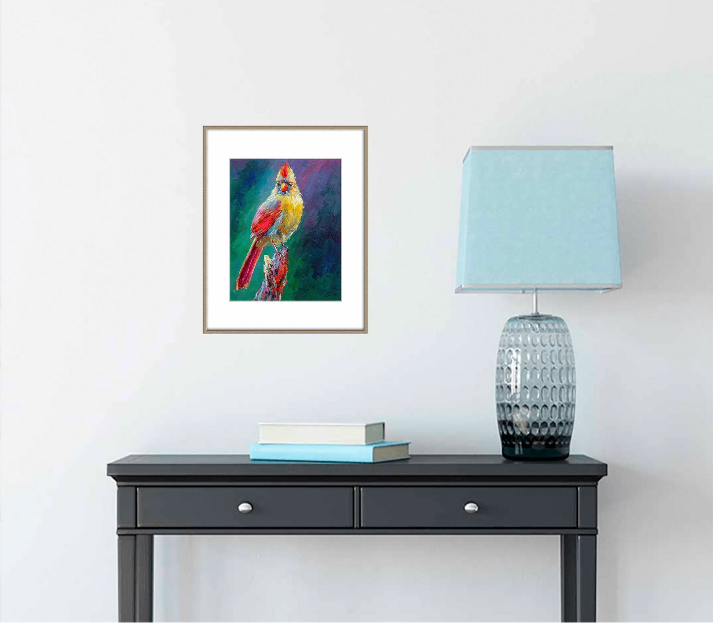 Oil Painting Bird, Northern Cardinal Female, Canvas Painting, Abstract Oil Painting, Kitchen Decor, Bird Painting, Modern Art, Original Art