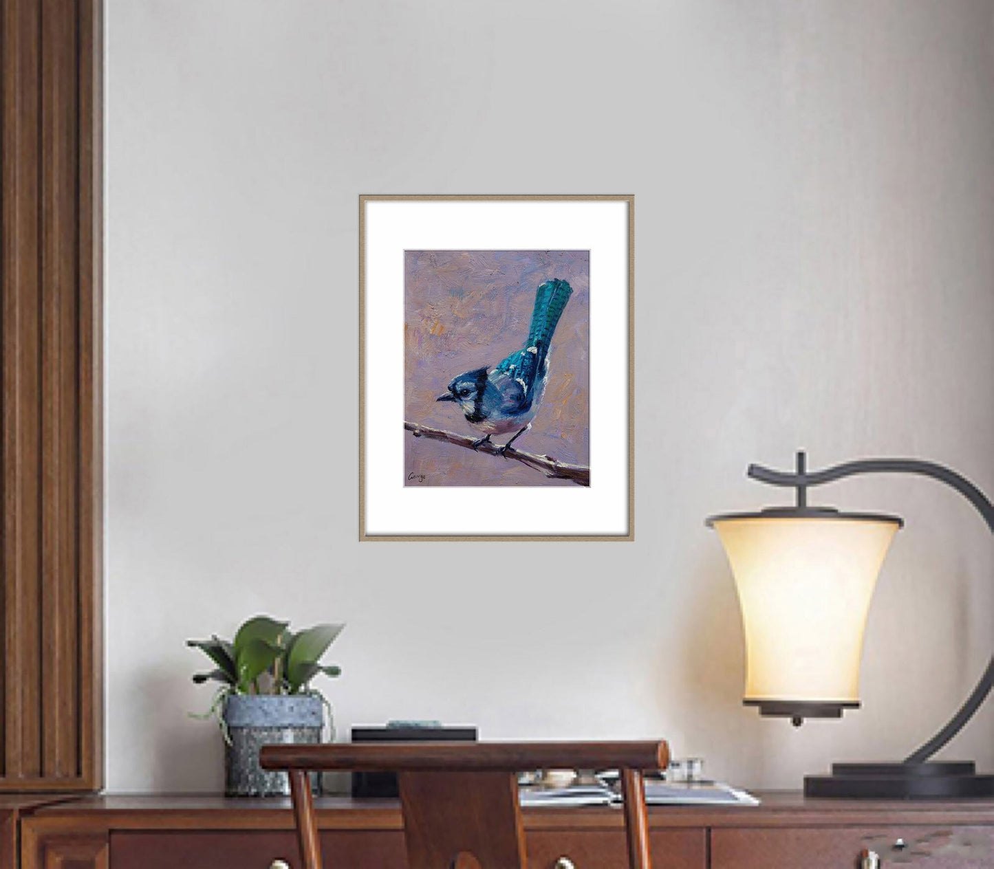 Small Oil Painting Blue Jay Bird, Rustic Living Room Decor, Canvas Wall Art, Original Oil Painting, Bird Decor, Canvas Art, Modern Painting