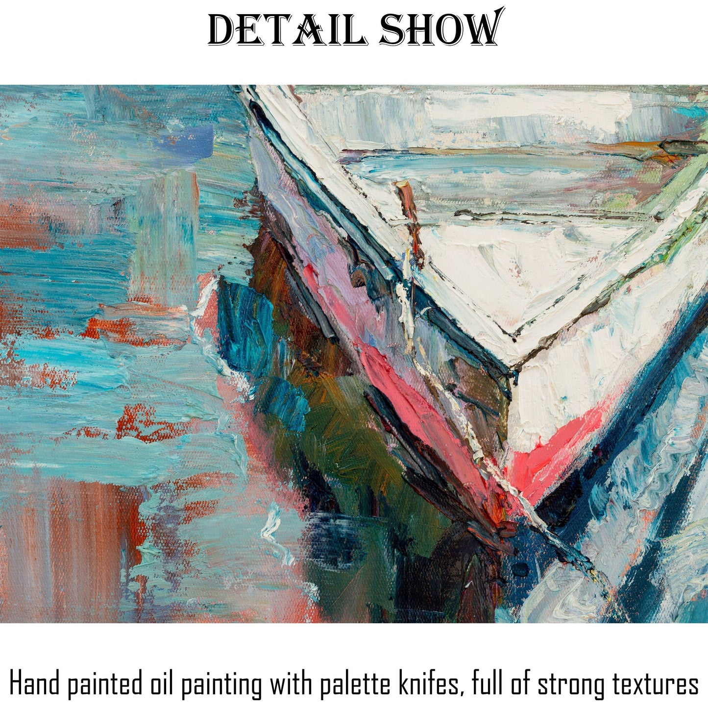 Oil Painting Seascape Fishing Boats, Coffee Wall Art, Contemporary Painting, Large Landscape Painting, Abstract Painting, Kitchen Art, Large