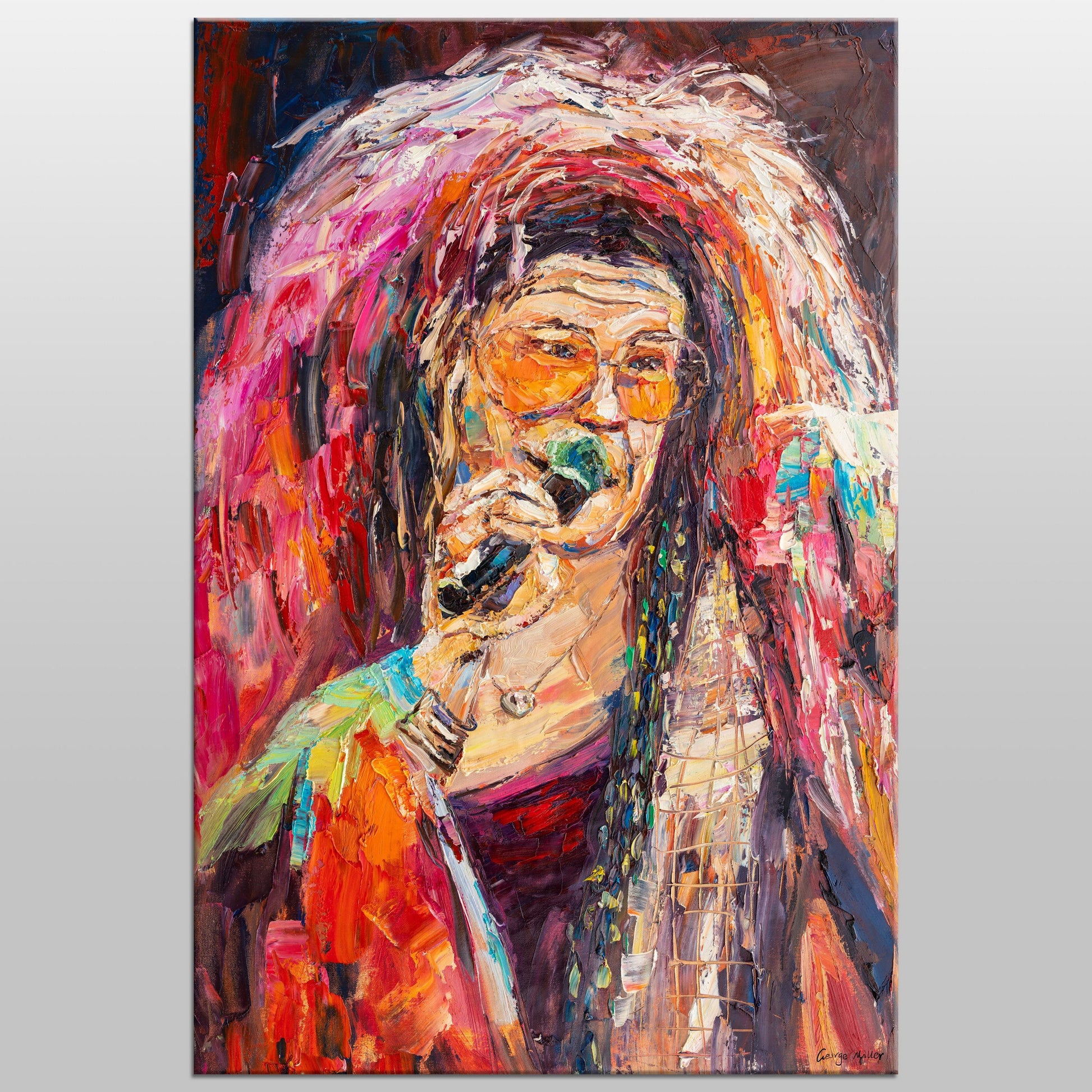 Oil Painting Janis Joplin Singing Jazz Music,  Large Canvas Painting, Original Art, Living Room Art, Abstract Canvas Art, Modern Painting