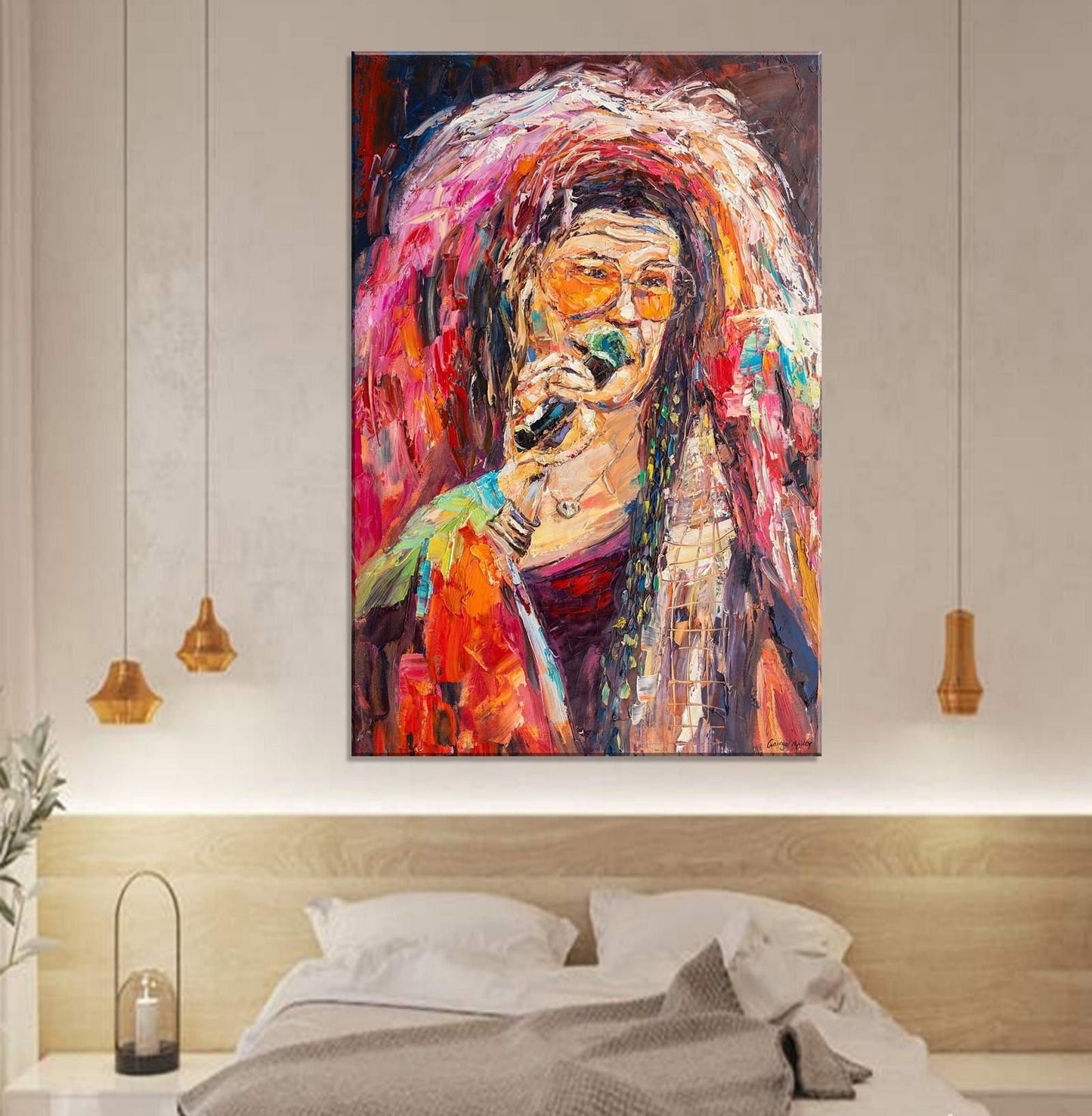 Oil Painting Janis Joplin Singing Jazz Music, Large Canvas Painting, Original Art, Living Room Art, Abstract Canvas Art, Modern Painting