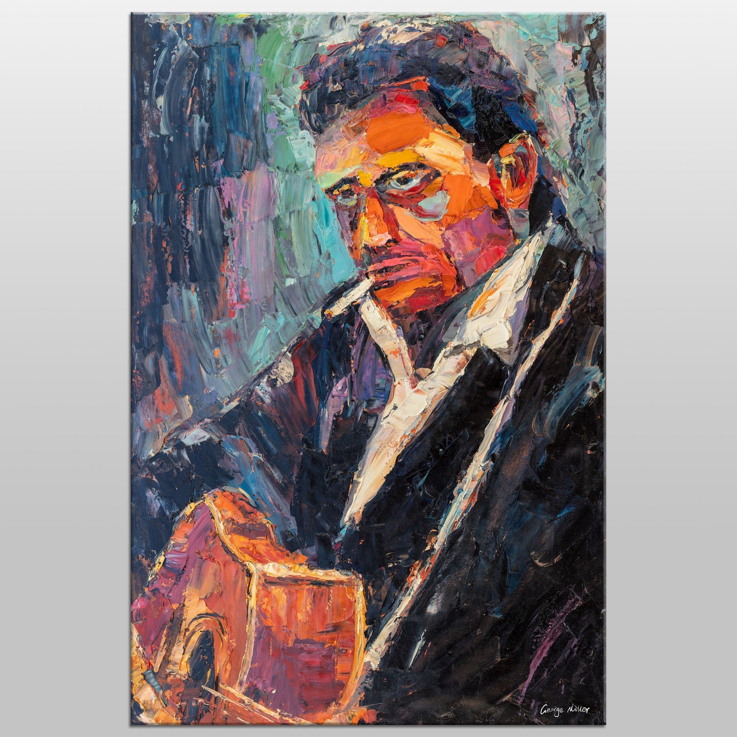 Oil Painting Johnny Cash with Guitar, Rock Music, Large Abstract Painting, Abstract Oil Painting, Large Wall Art Painting, Contemporary Art