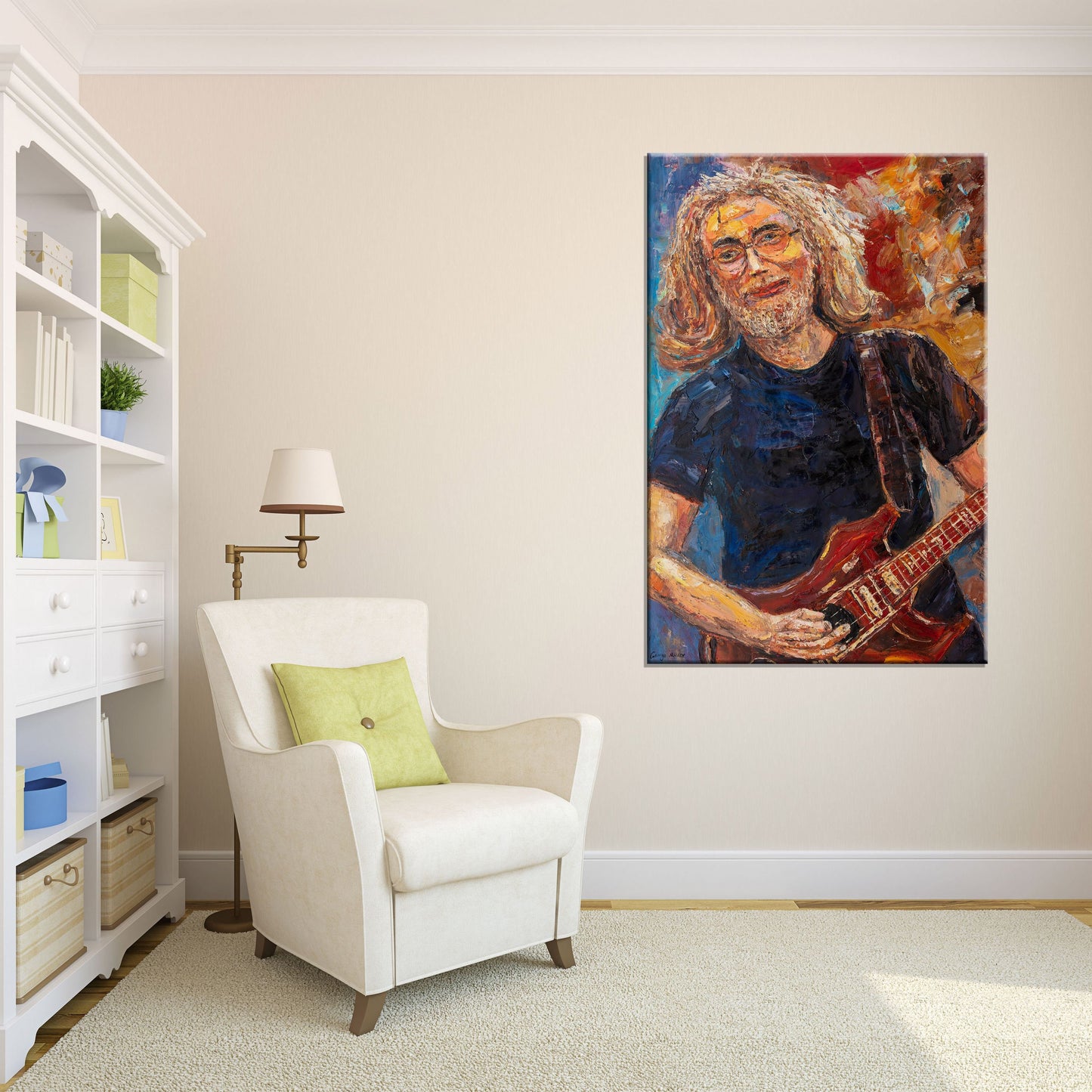 Oil Painting Jerry Garcia with Guitar, Music, Large Canvas Painting, Original Abstract Art, Wall Decor, Modern Painting, Abstract Painting