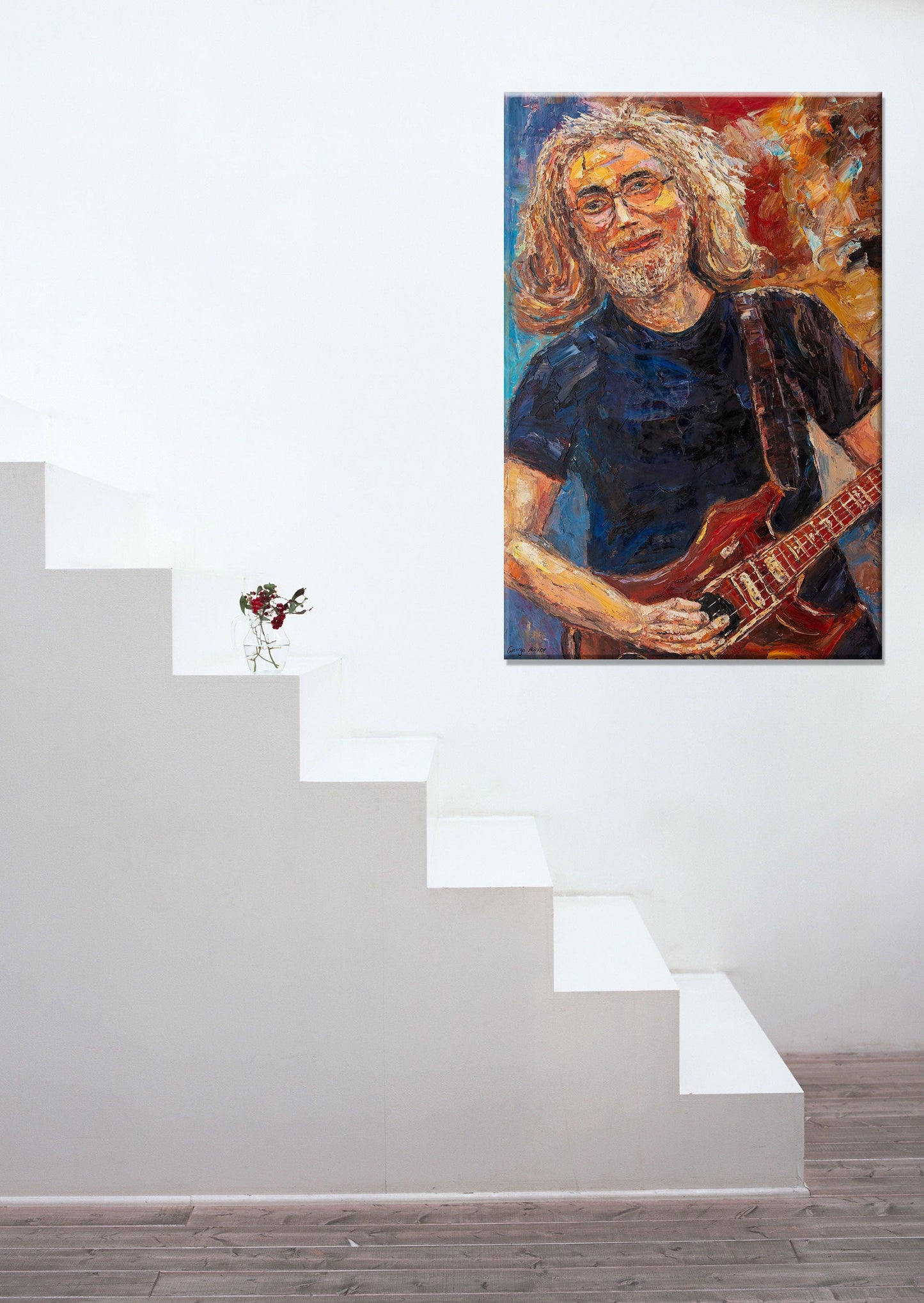 Oil Painting Jerry Garcia with Guitar, Music, Large Canvas Painting, Original Abstract Art, Wall Decor, Modern Painting, Abstract Painting