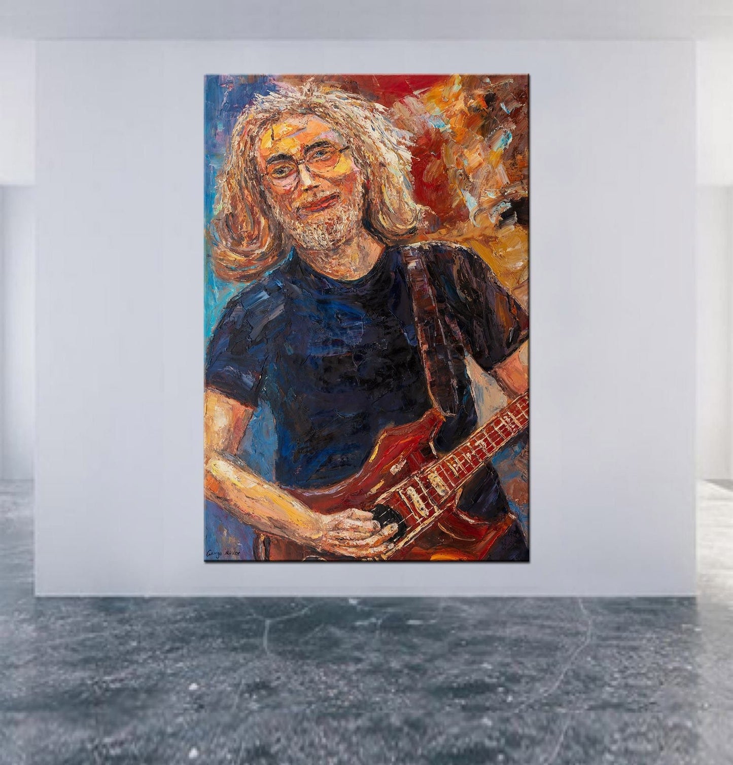 Oil Painting Jerry Garcia with Guitar, Music, Large Canvas Painting, Original Abstract Art, Wall Decor, Modern Painting, Abstract Painting